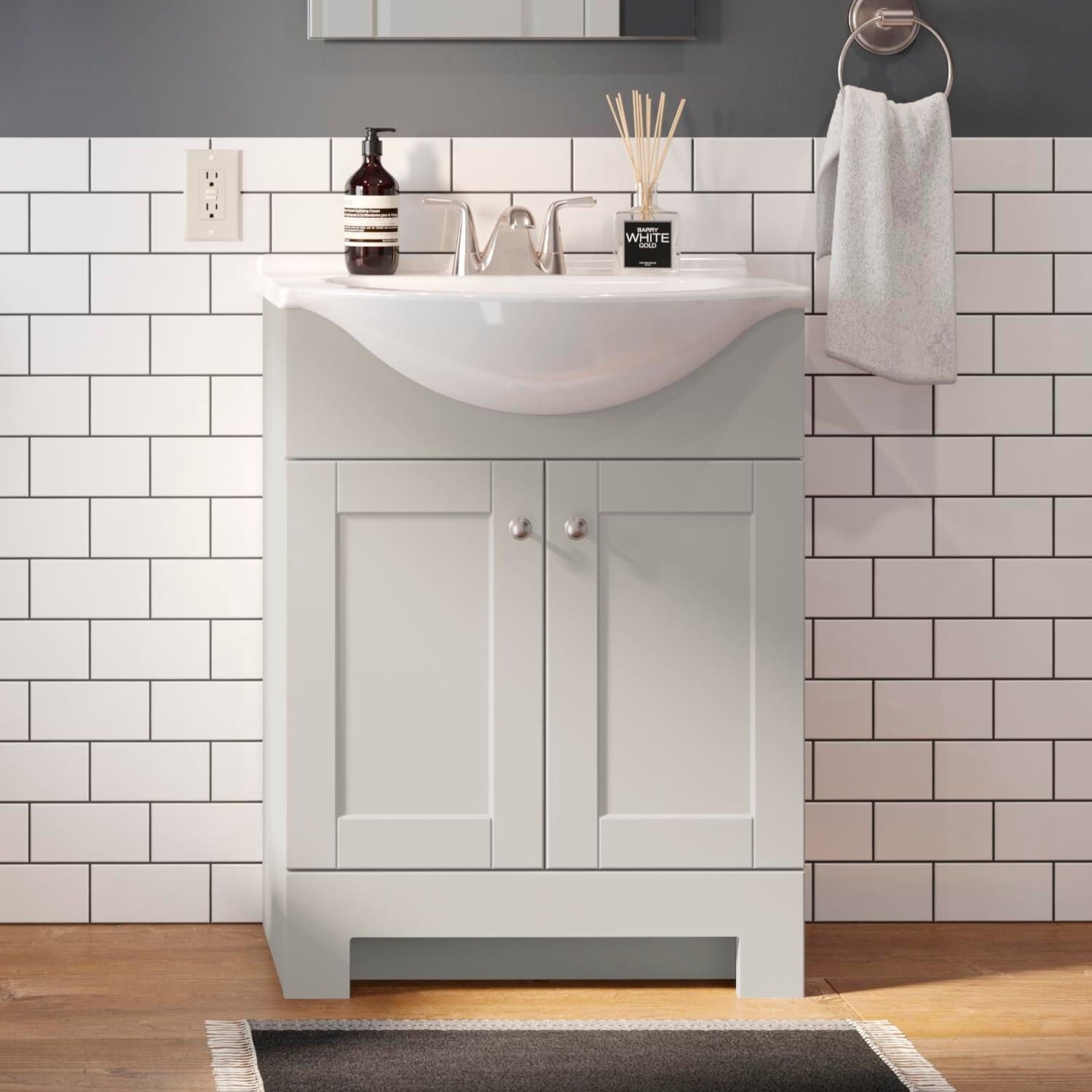 Project Source Euro Single Sink Bathroom Vanity with White Cultured Marble Top (Fully Assembled)