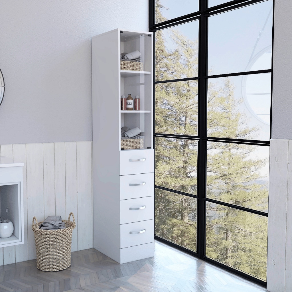 Tatayosi Linen Cabinet Artic Three Shelves Single Door White Finish