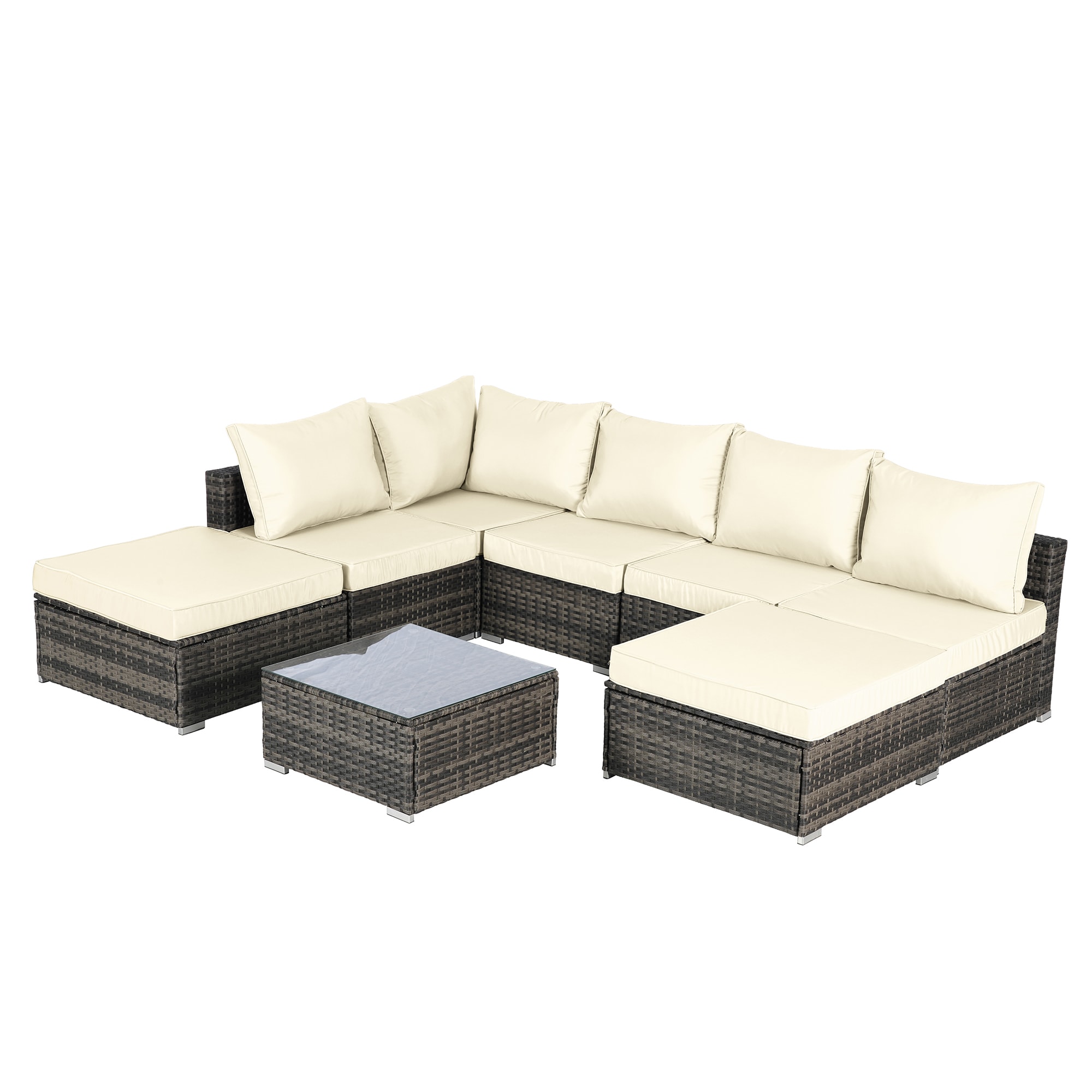 Bybafun YB6700072 Wicker Outdoor Sectional with Beige Cushions and Wicker Frame