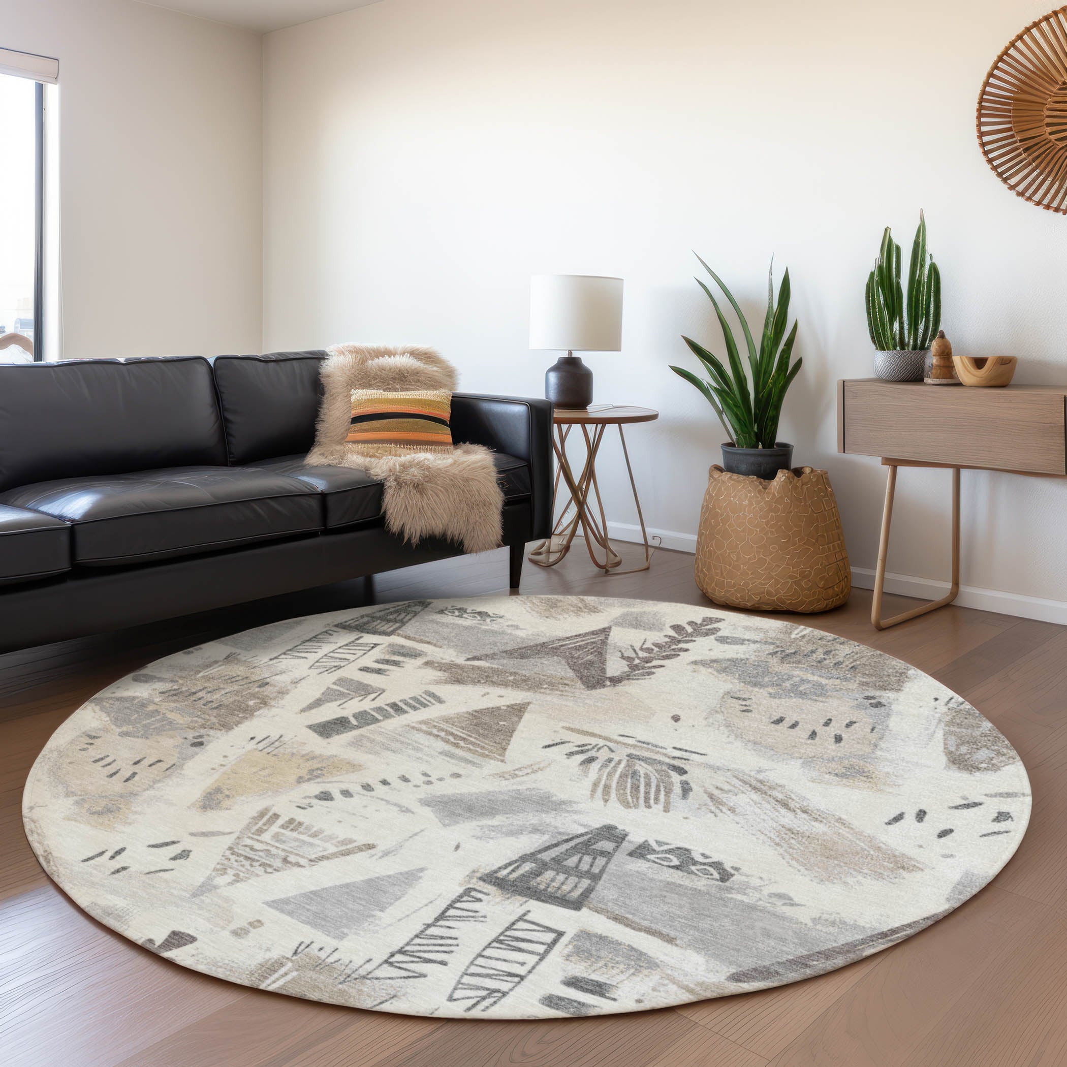 Addison Rugs ACN1576LN8RO Chantille ACN1576LN 8 x 8 (ft) Polyester Linen Round Indoor/Outdoor Geometric Machine washable Area rug