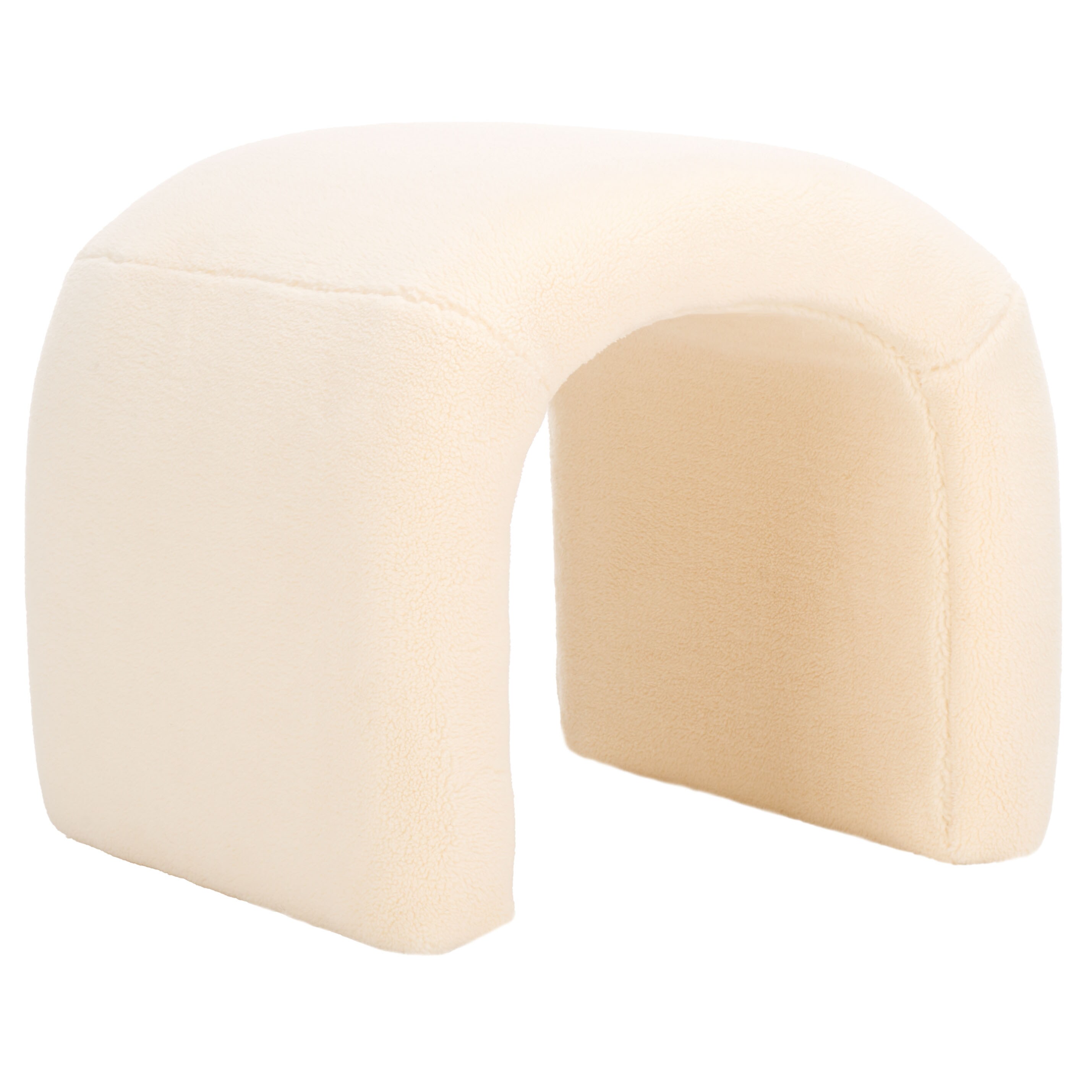 Kibo Cream Faux Shearling Modern Ottoman with Pine Frame