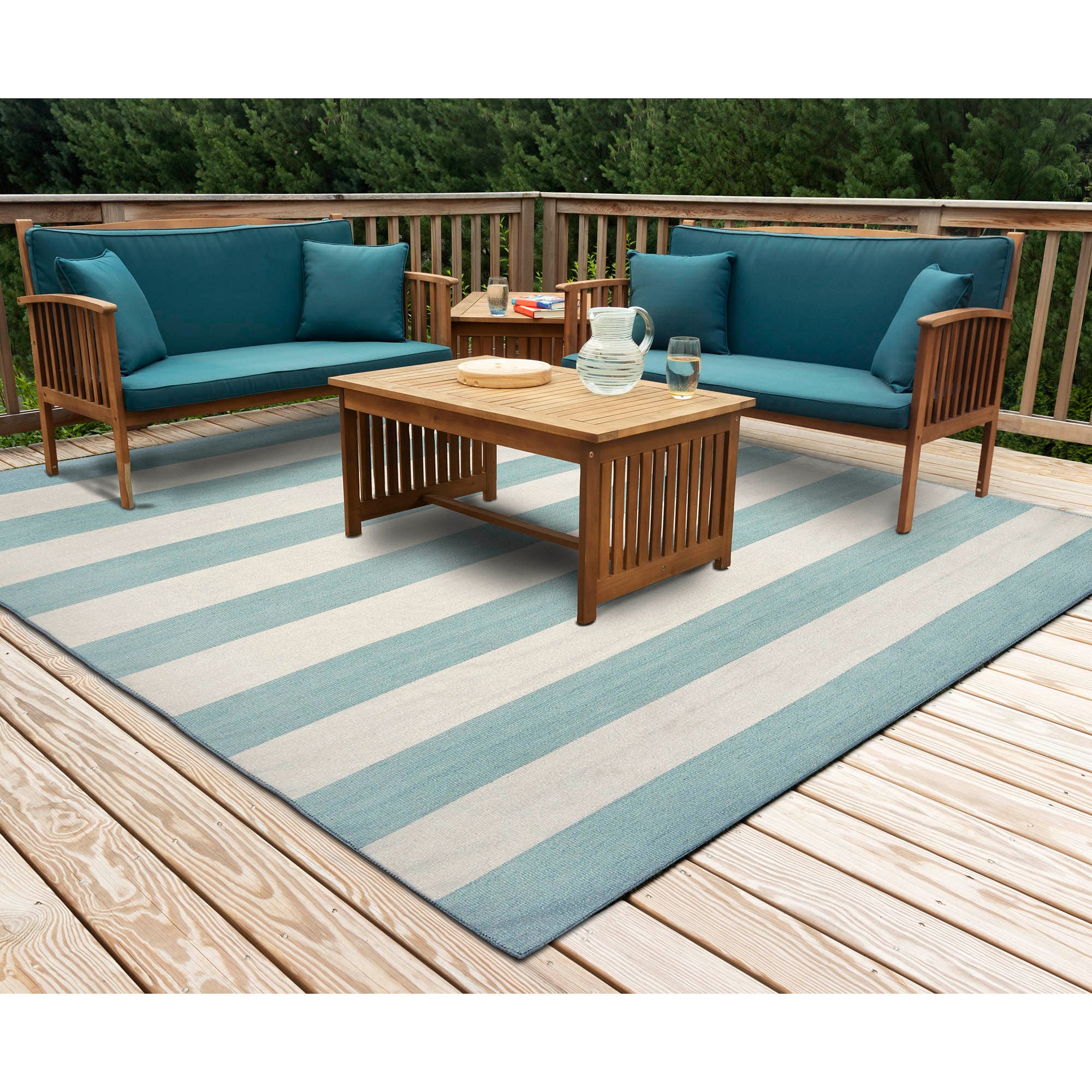 Liora Manne SRNS8630293 Sorrento 8 x 8 (ft) Polyester Water Square Indoor/Outdoor Stripe Coastal Area rug
