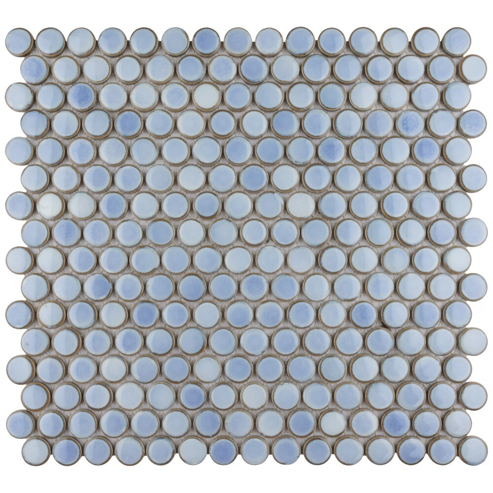 Affinity Tile Hudson Penny Round Forst Blue 12-in x 13-in Glossy ...