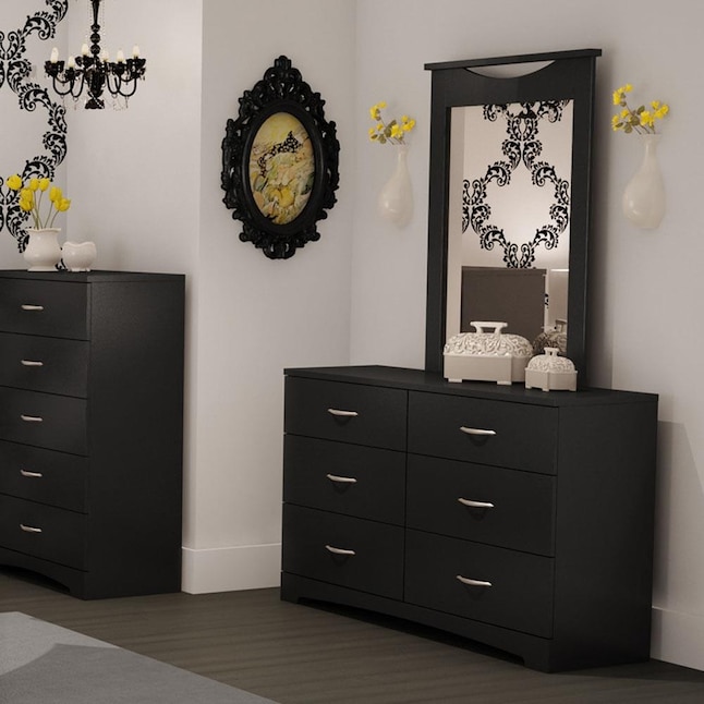 Pure Black 6 Drawer Standard Dresser, Black And Gold Dresser With Mirror