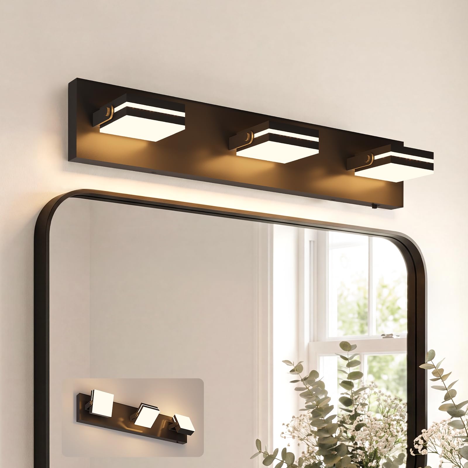 IUEST  3 Light Bathroom Vanity Light 24 inch Dimmable LED Light Fixtures Over Mirror with 5 Color Temperatures and 180 Degree Rotatable Heads