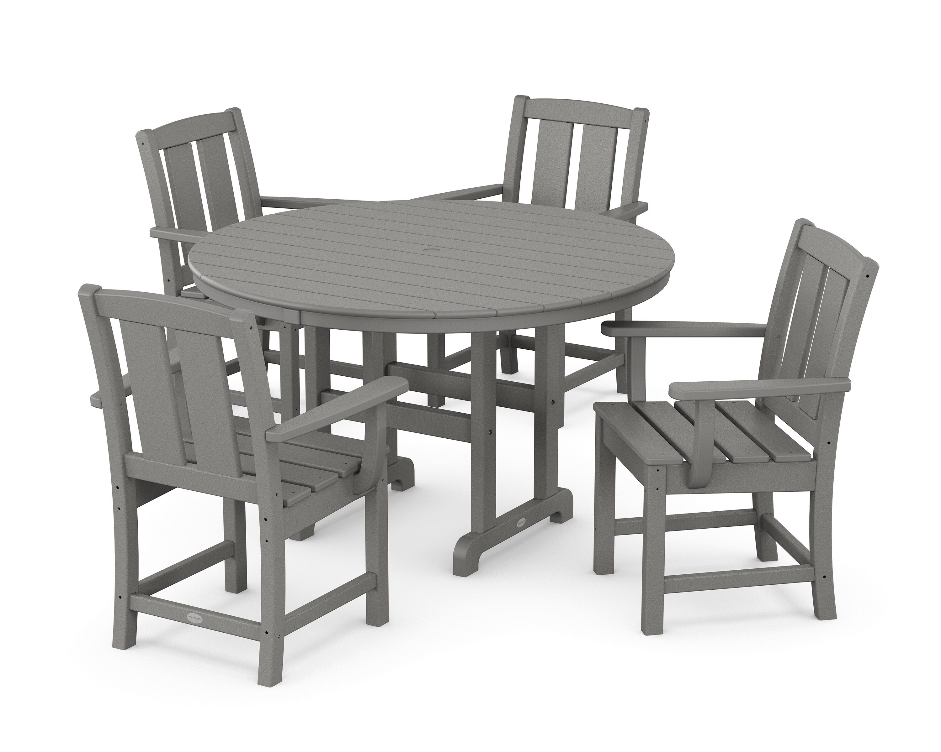 POLYWOOD PWS2057-1-GY Mission 5 -Piece Slate Grey Patio Dining Set Plastic Round Table with 4 Stationary Chairs