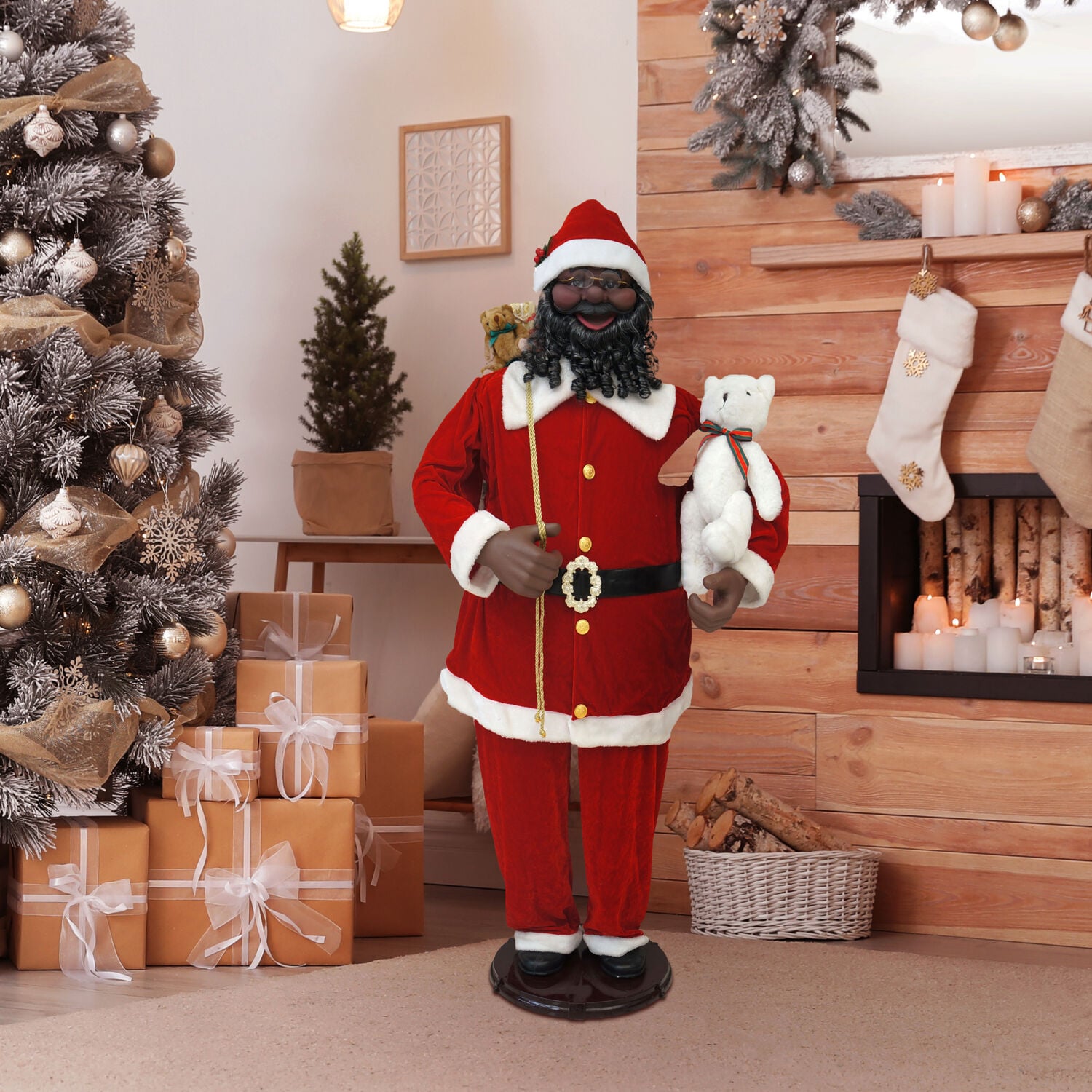 Life-Size Red Velvet Dancing Santa with Teddy Bear