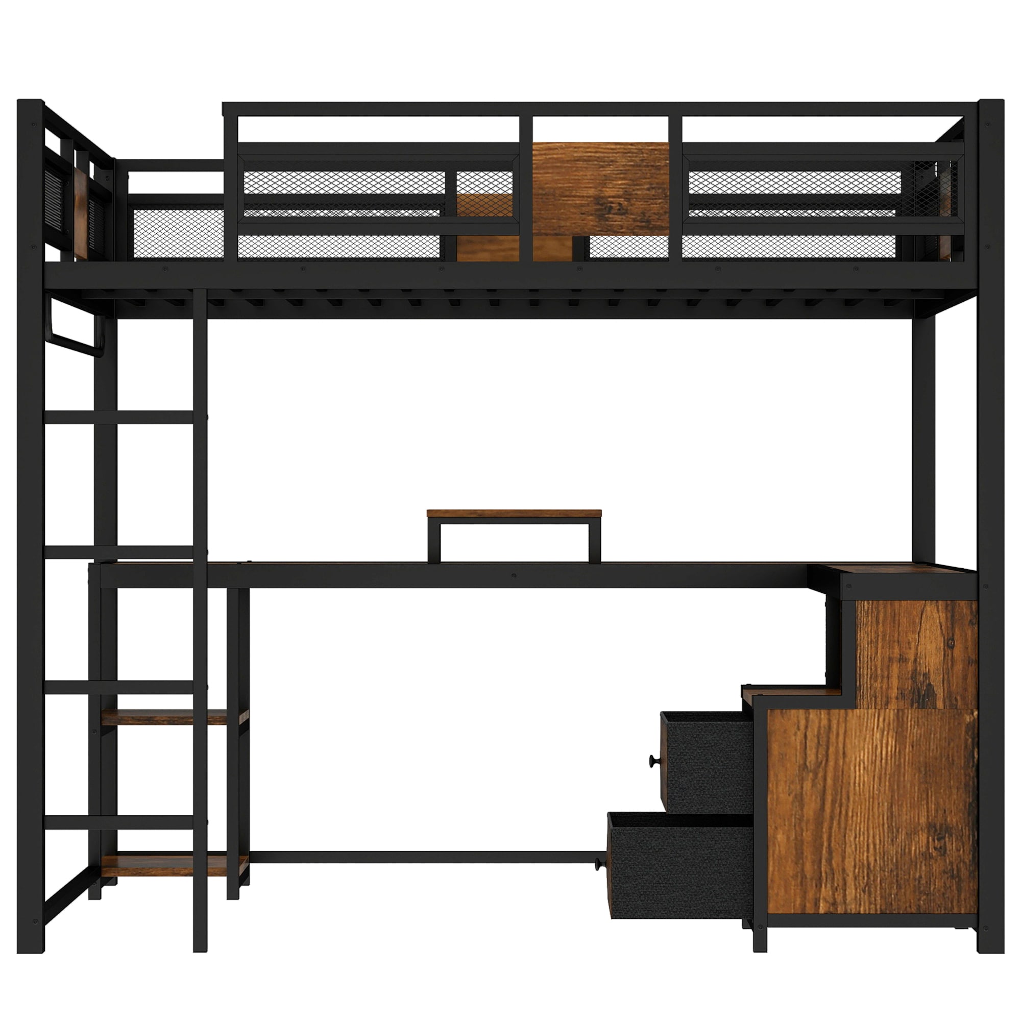 Bellemave Black Queen Metal Loft Bed with Integrated Desk Raised ...