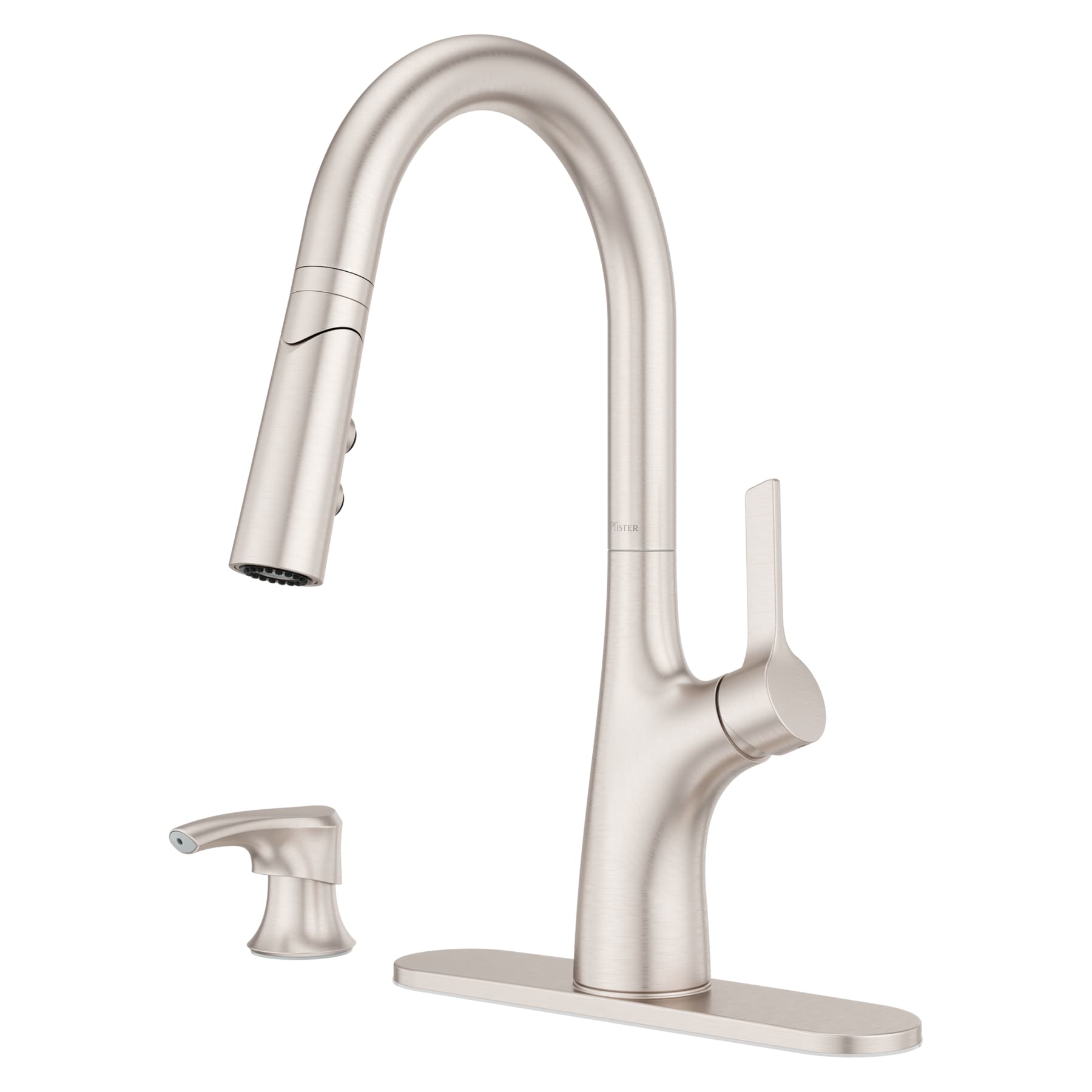 Ceylon Spot Defense Stainless Steel Single Handle Pull-down Kitchen Faucet with Deck Plate and Soap Dispenser Included | - Pfister F-529-7CLOGS