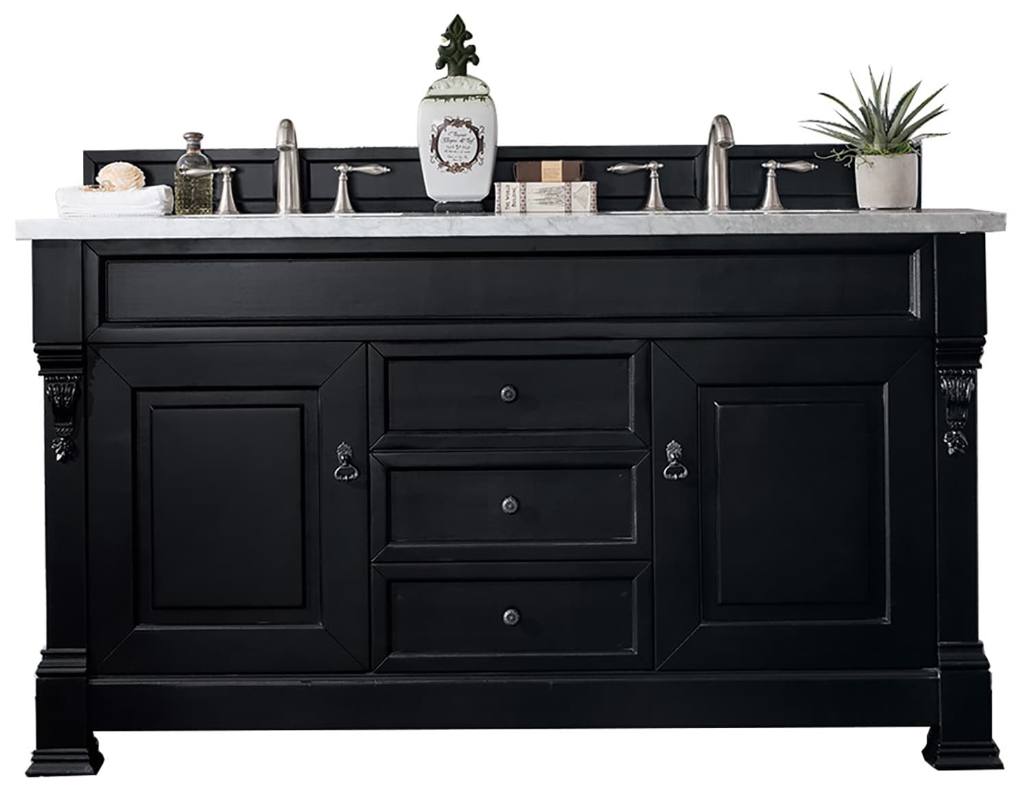 James Martin Vanities 147-114-5631-3CAR Brookfield 60-in Antique Black Undermount Double sink Bathroom Vanity with Carrara Marble Marble Top