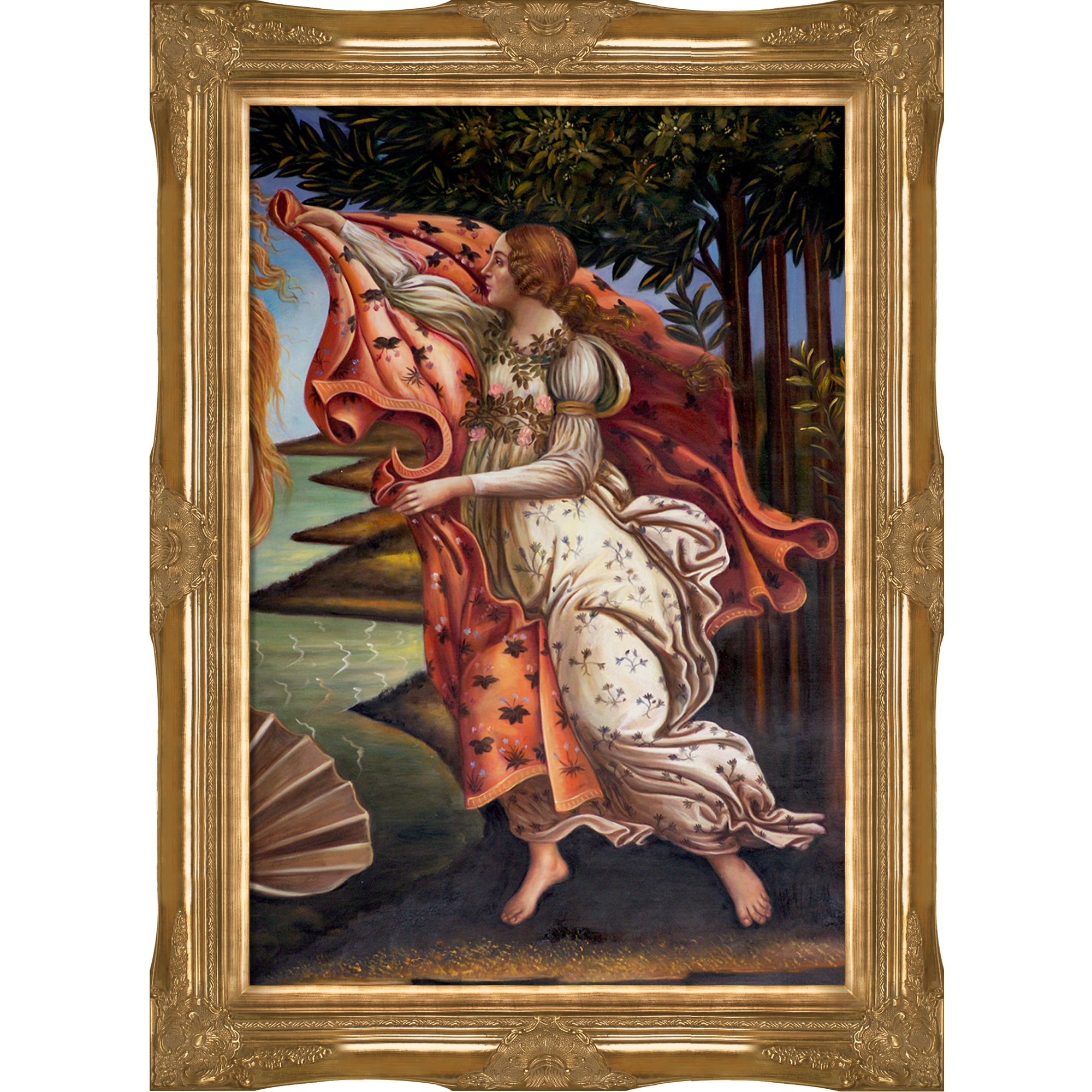 La Pastiche 688576969350 Birth of Venus (right panel) Botticelli Gold Wood Framed 44-Inches H x 32-Inches W People Canvas Hand-Painted Painting