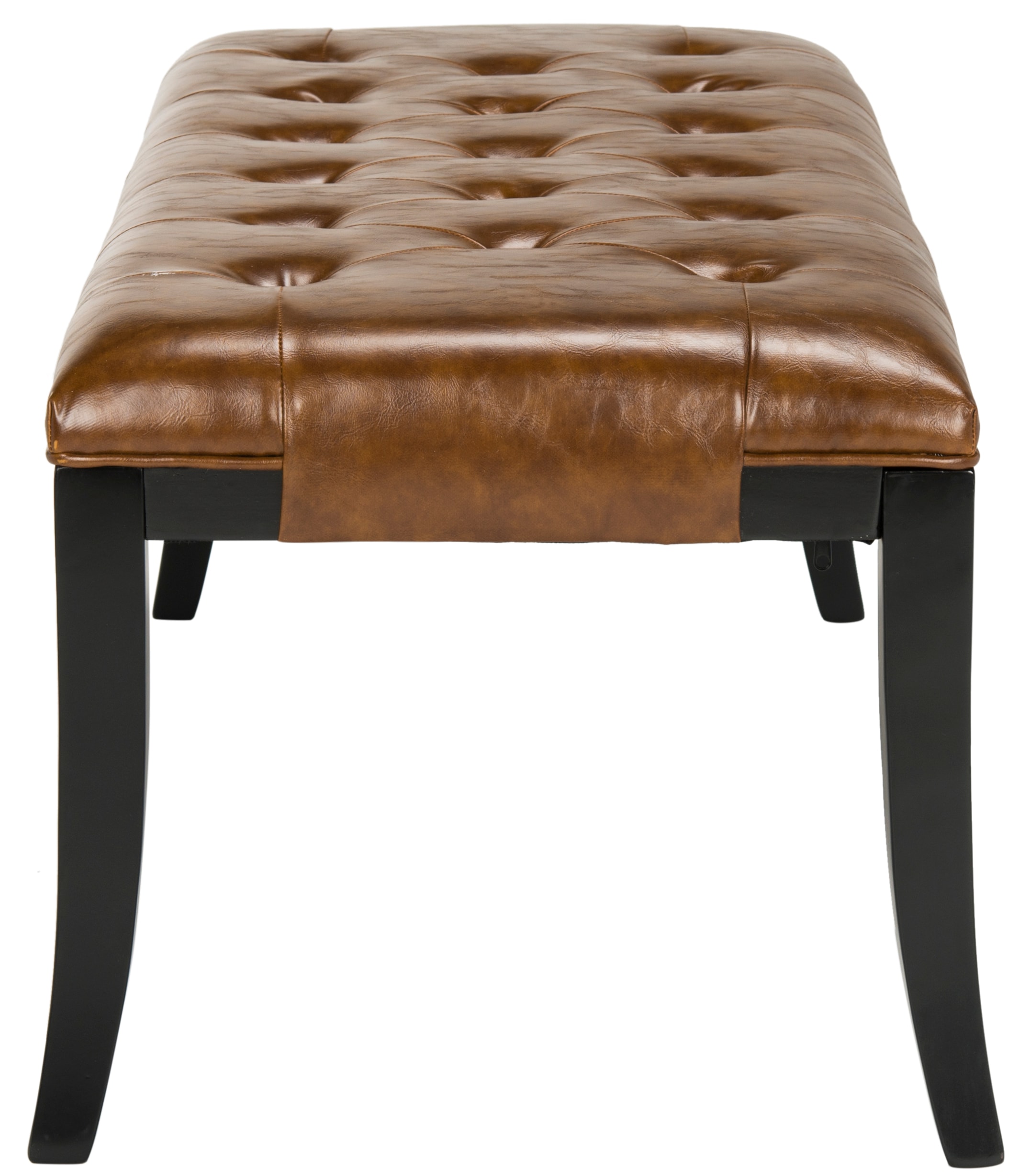 Saddle Leather and Black Beech Wood Tufted Bench