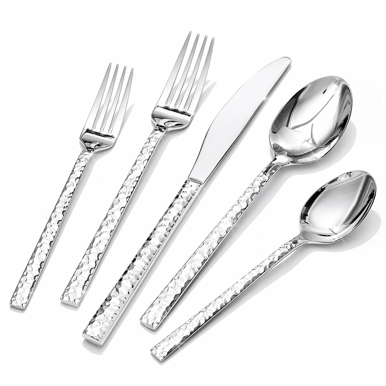 Anqtovp 60 Piece Hammered Silverware Set Stainless Steel Flatware Set for 12 Mirror Polished Dishwasher Safe Cutlery Set for Home Party Wedding #LAN0617N069