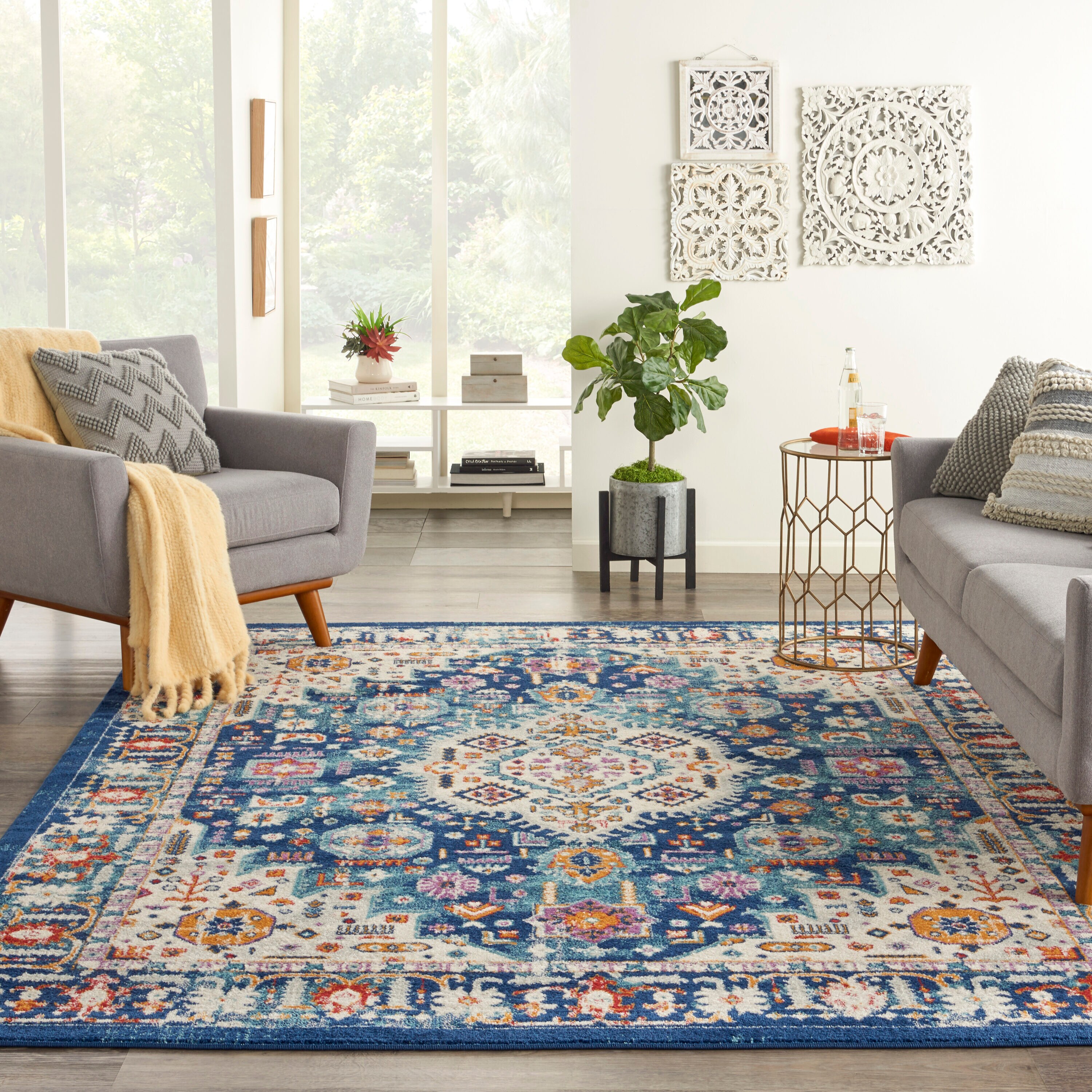 Nourison 99446766359 Passion 8 x 10 (ft) Loomed Polypropylene Blue/multicolor Rectangular Indoor Abstract Area rug