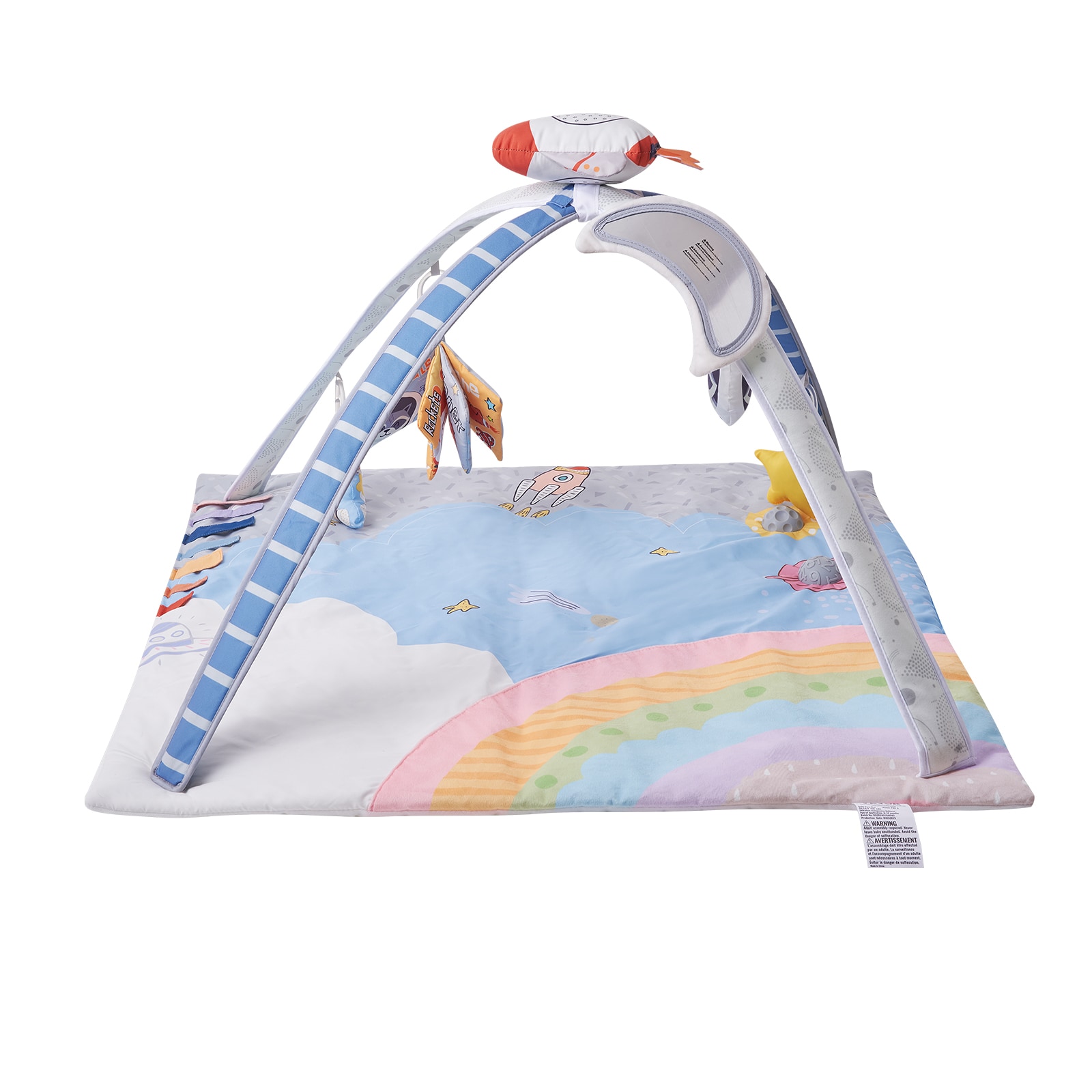 VEVOR Baby Play Gym Mat Tummy Time Mat with 6 Sensory Toys Baby Activity Mat with Light-up Musical Rocket Toy for 0-18 Month Newborn Infant Baby Essential Gift for Sensory and Motor Skill Development