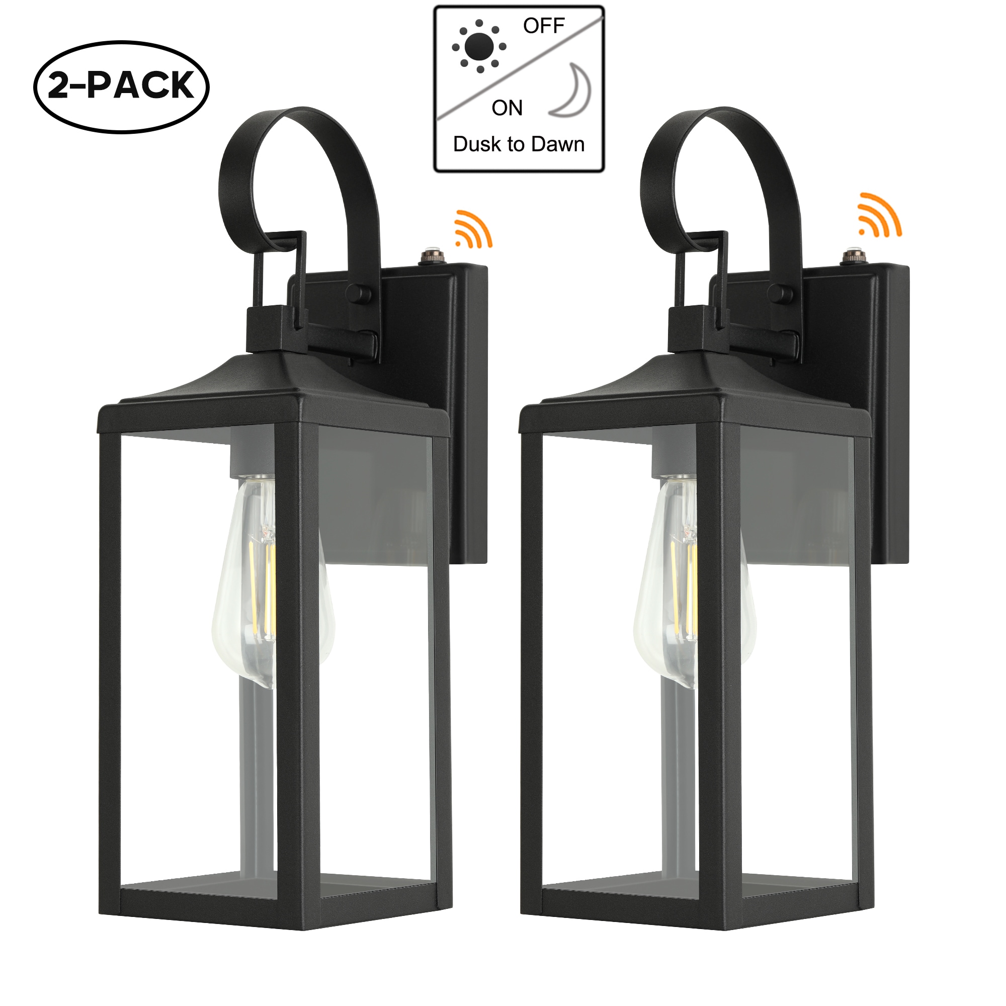 Hukoro 2-Pack 1-Light 16-in H Matte Black Dusk to Dawn Outdoor