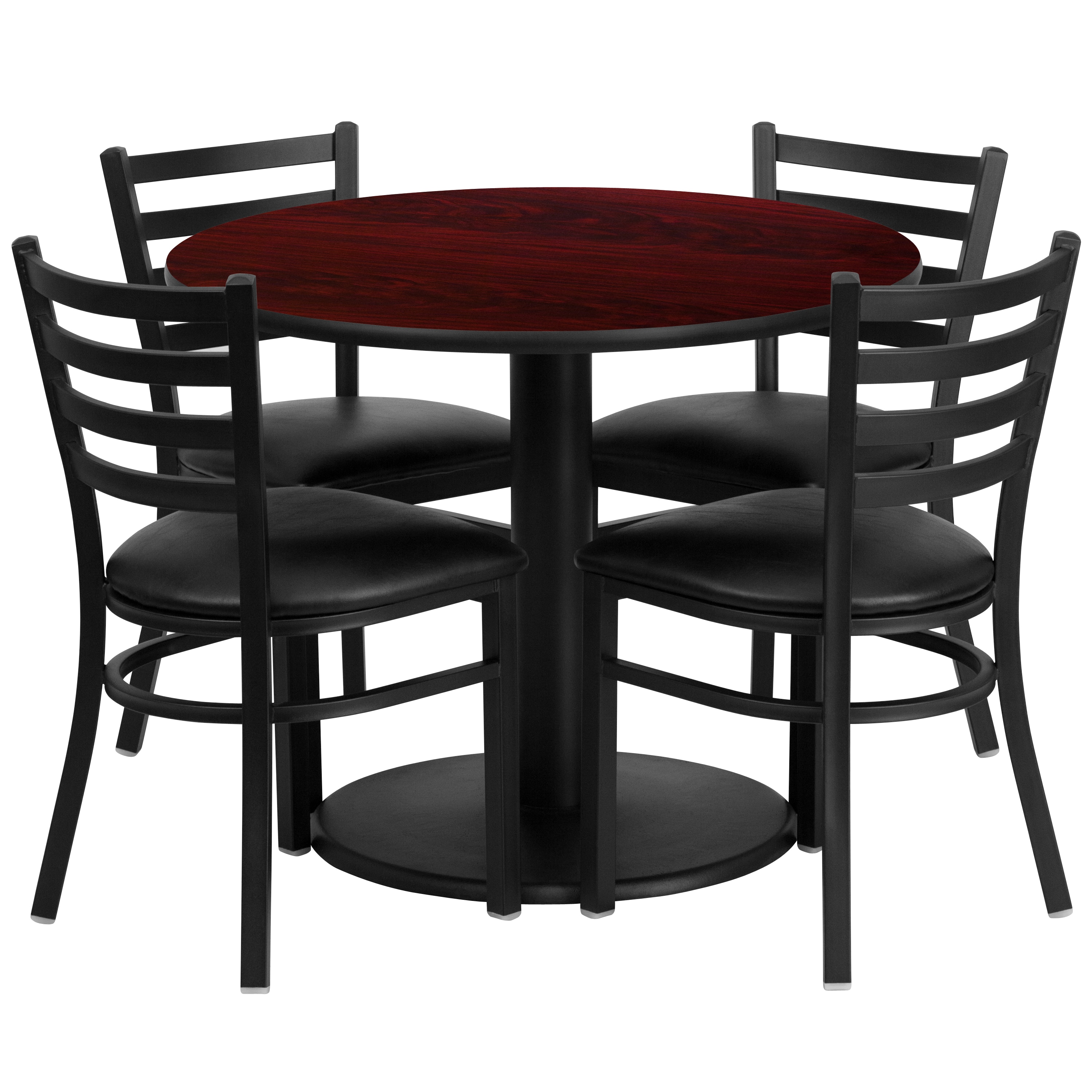 Flash Furniture 847254049344 Mahogany Top/Black Vinyl Seat Traditional Dining Room Set with Round Table ( Seats 4 )