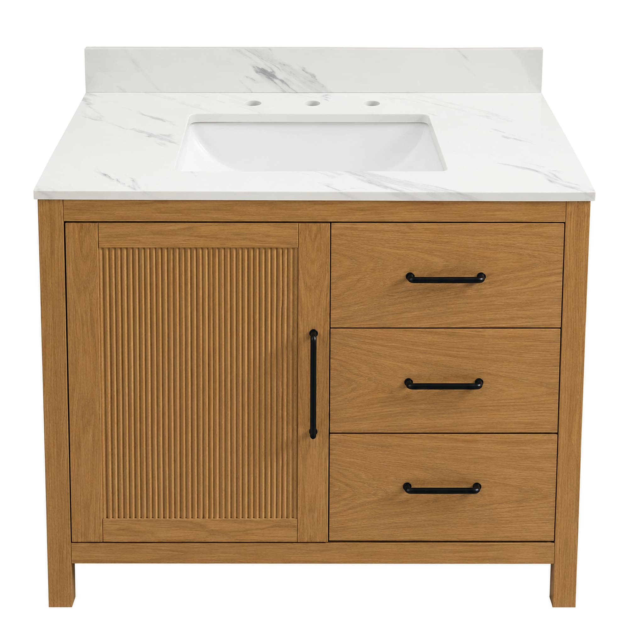 WonderLand Brook 36-in Warm Beige Undermount Single Sink Bathroom Vanity with Calacatta Lumus Engineered Marble Top