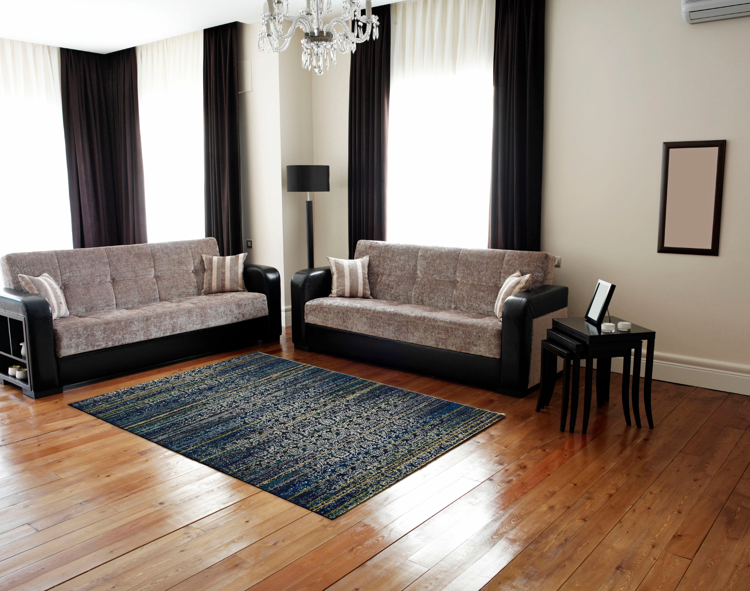 Room Envy 616R3598MID000P18 Omari 2 X 3 (ft) Blue Indigo/Teal Blue Indoor Abstract Mid-century Modern Throw Rug