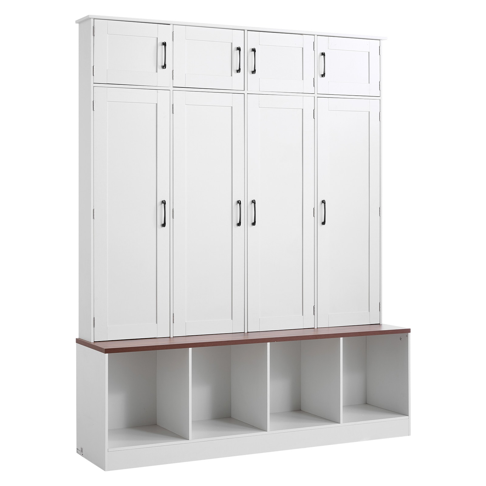 VEVOR Hall Tree with Bench and Shoe Storage 59in Wide 4-in-1 Entryway Hall Tree with Bench Hanging Hooks Storage Cabinet and Shoe Cabinet Wooden Furniture for Mudroom Entryway Hallway White