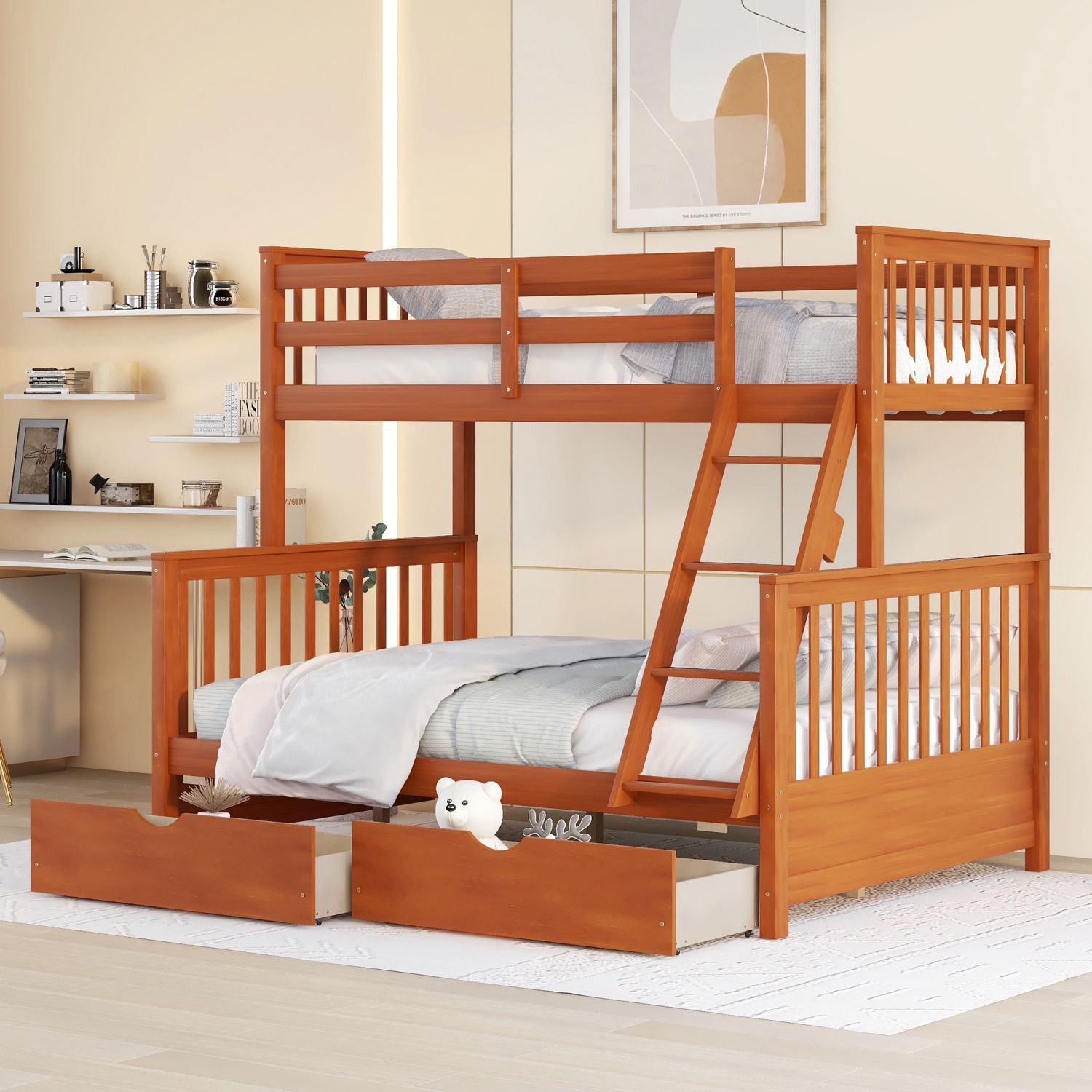 JASMODER LT000065AAD Walnut Full Composite Platform Bed with Storage