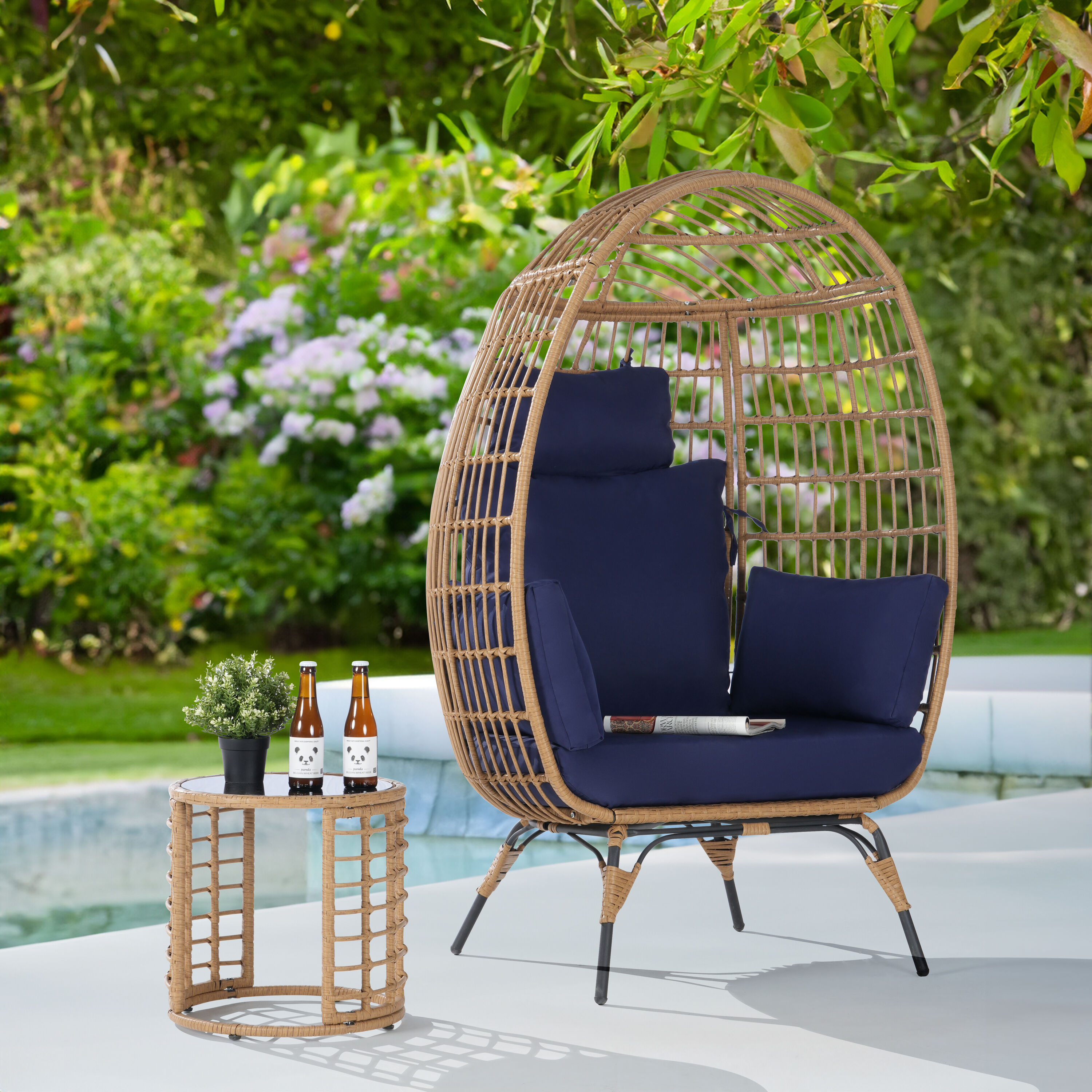 SANSTAR L-JDC55NY-AC 2 -Piece Wicker Patio Conversation Set with Blue Cushions