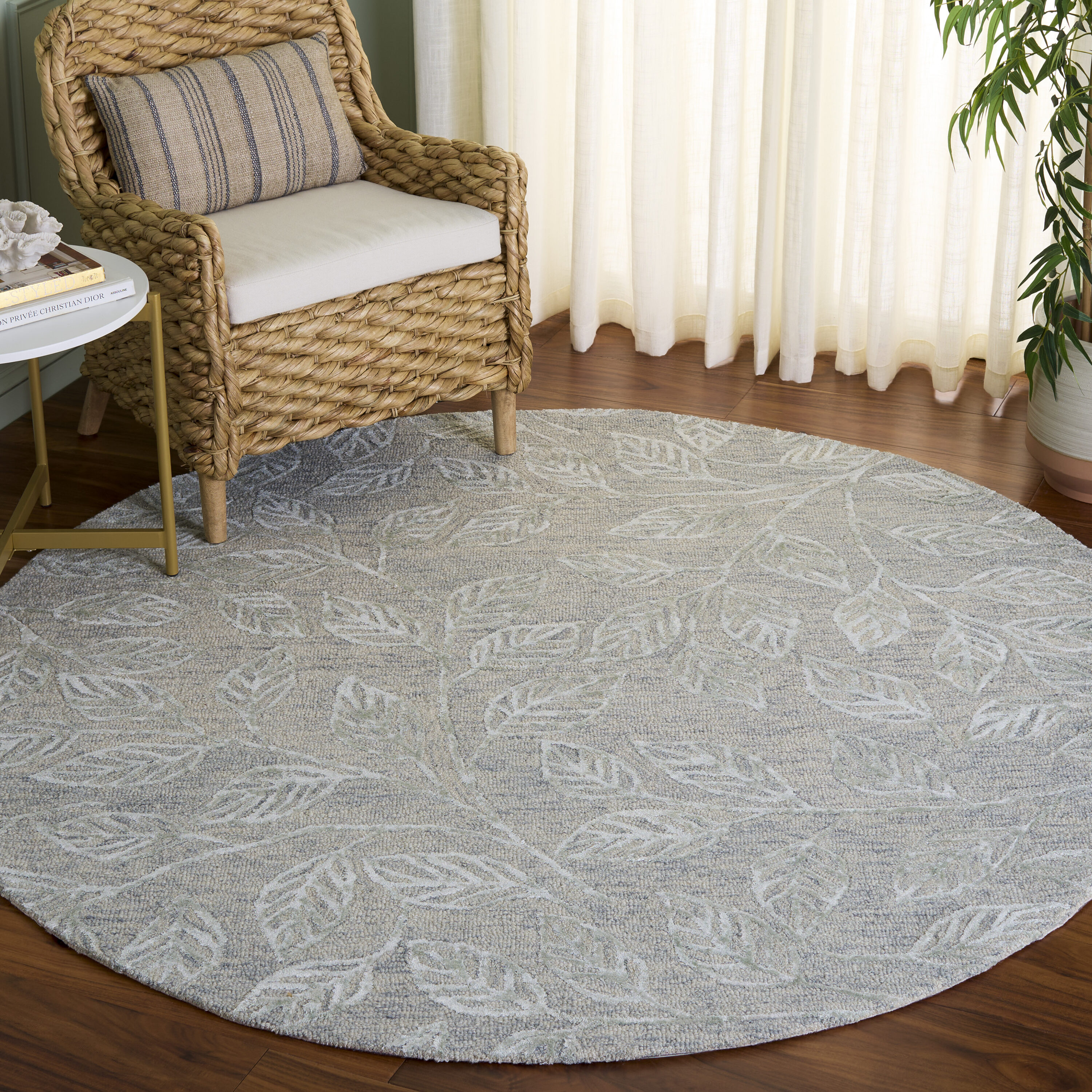  Soho 179 Green Country Floral 6ft x 6ft Round Rug