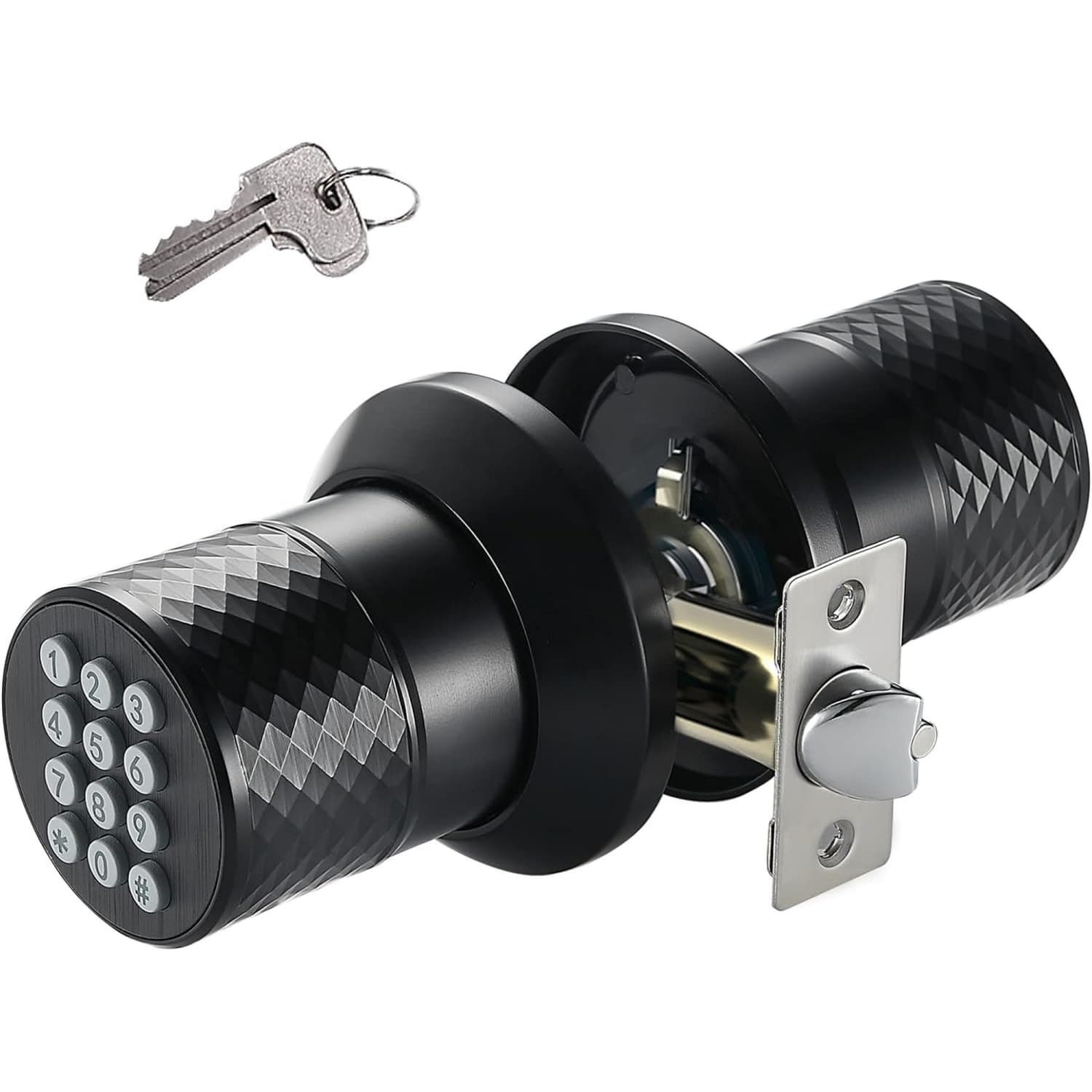 Angel Sar Keypad Black Door Knob with Anti-Slip Handle for Home and Office