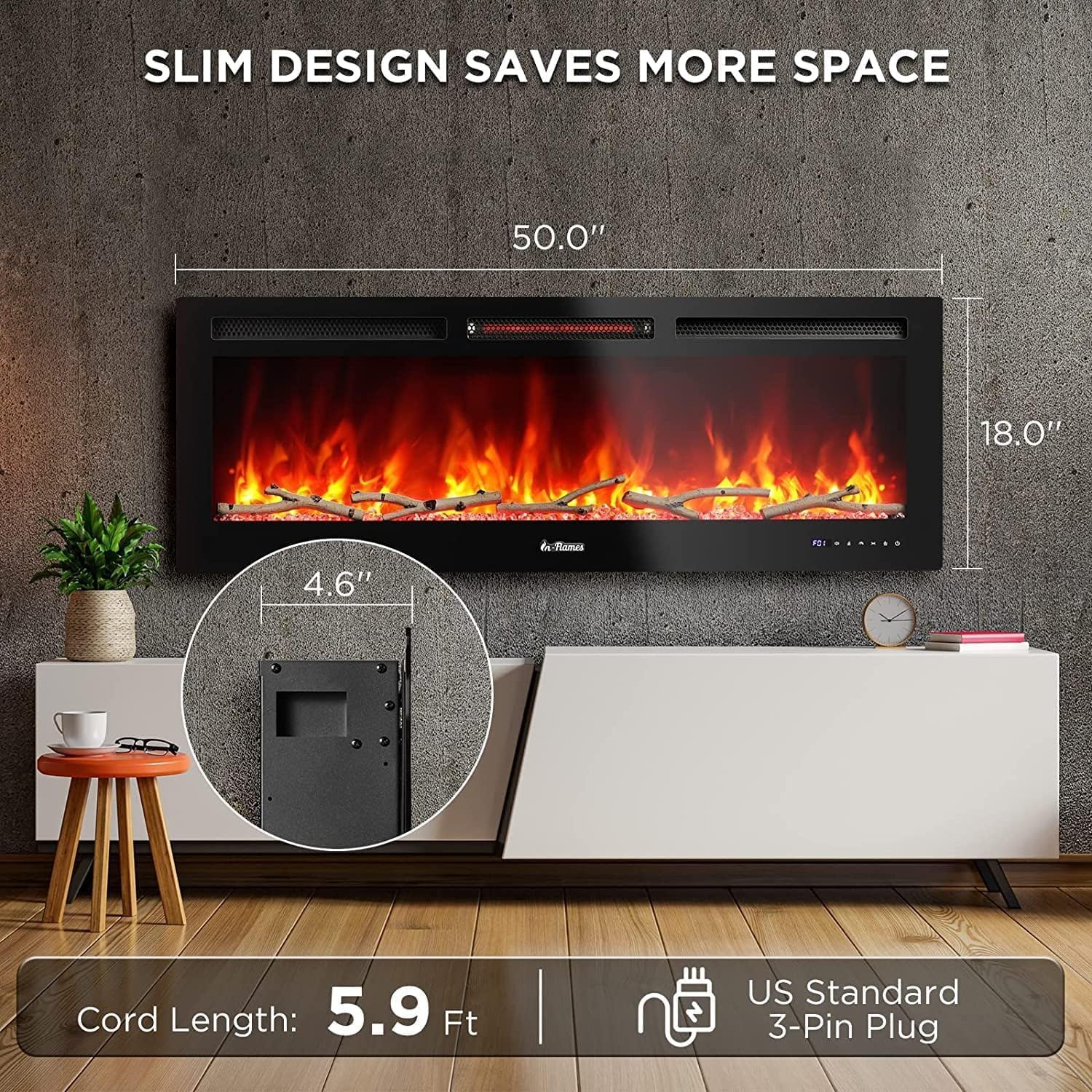 Garvee 50 Inch Electric Fireplace in Wall Recessed and Wall Mounted ...