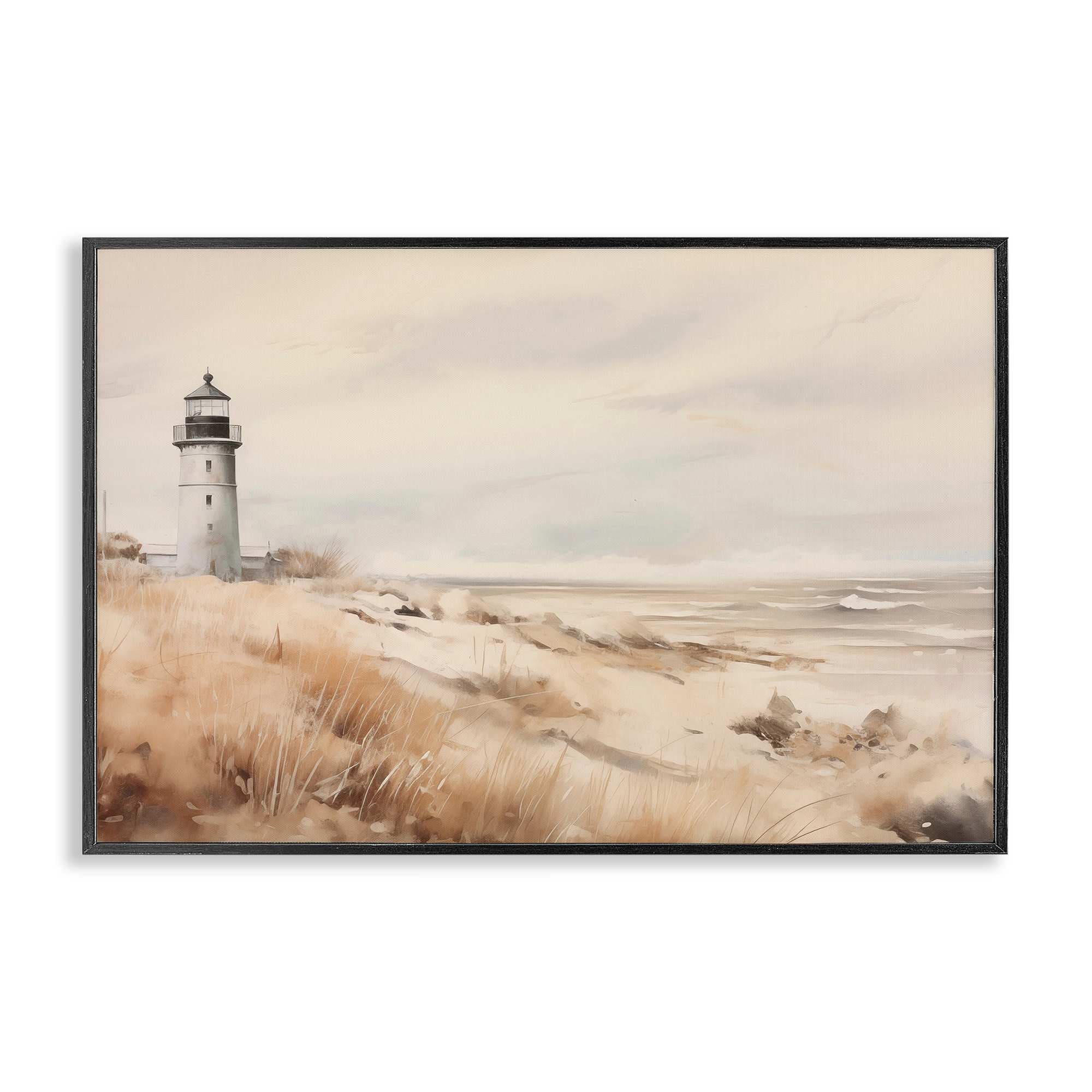 Stupell Industries BT-707-FR-16X24 Distant Lighthouse in Neutral Tones Black Framed Giclee Art By Arlington Prints 24 x 16