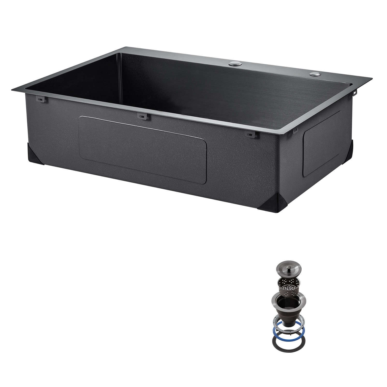 GIVIMO 25-in x 22-in Black Drop-In Workstation Kitchen Sink 304 Stainless Steel Single Bowl with 9-in Deep Basin and Nano PVD Finish