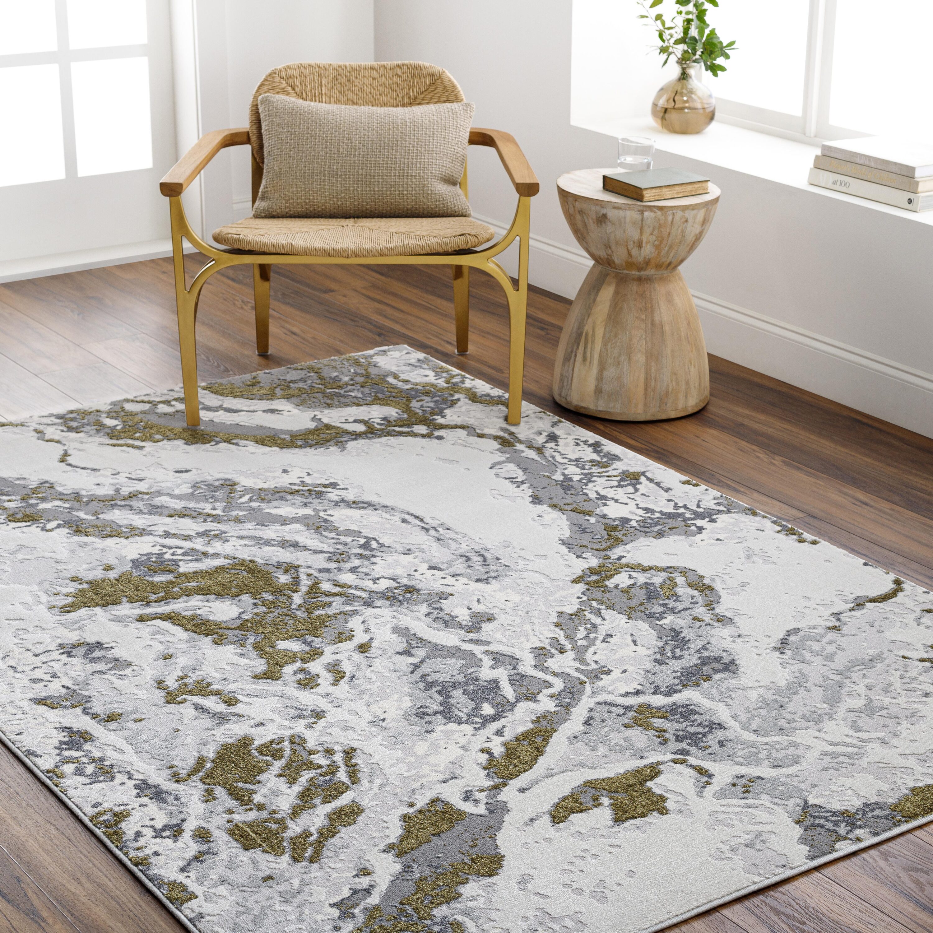Livabliss SRI2304-537 Sunrise 5 x 7 (ft) Polyester/Polypropylene Beige/Gray Rectangular Indoor Mid-Century Modern Area rug