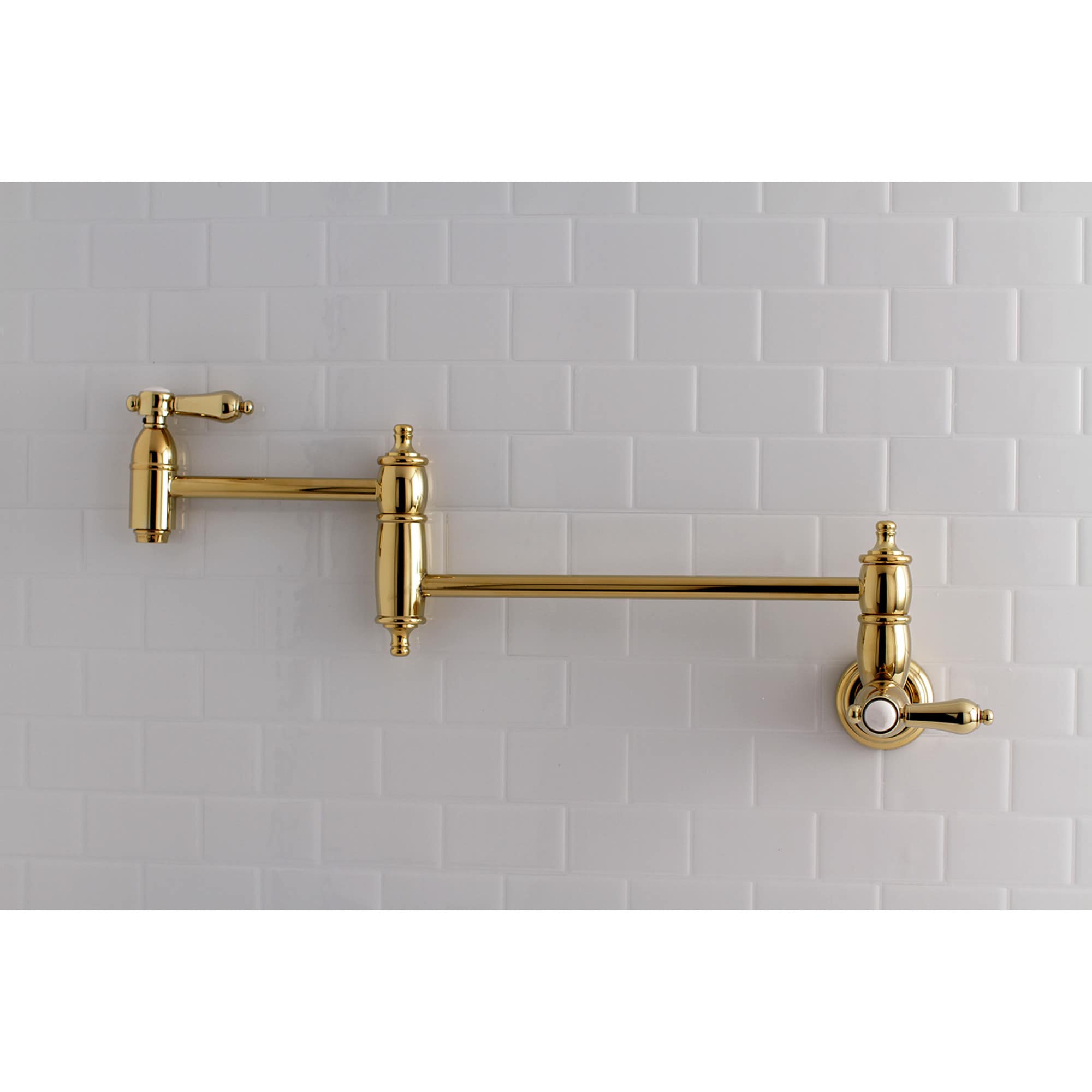 Kingston Brass WLKS3102BAL Heirloom Polished Brass Double Handle Wall-mount Pot Filler Kitchen Faucet