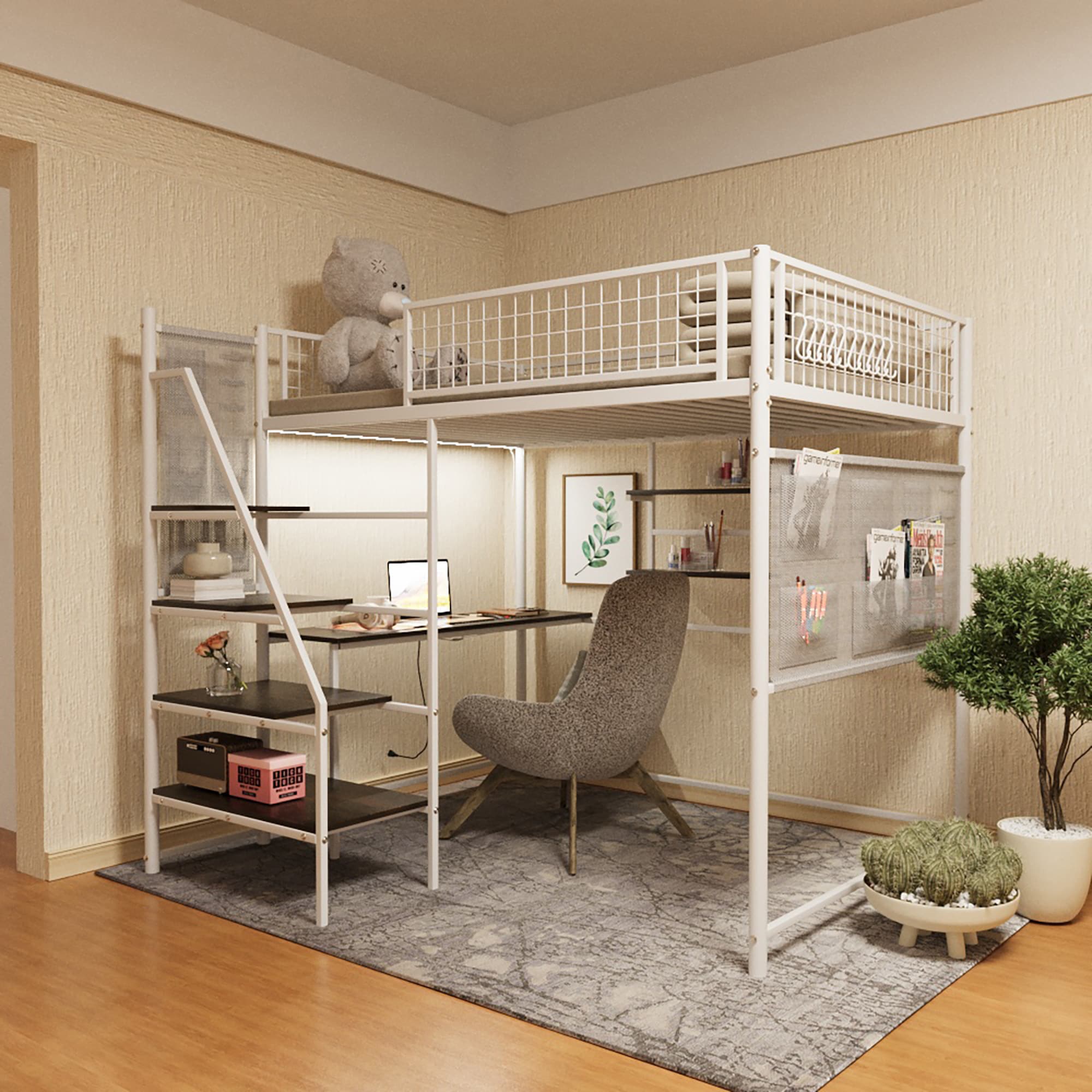 Fun Orange FUN25BE14 White Full study loft Bunk Bed