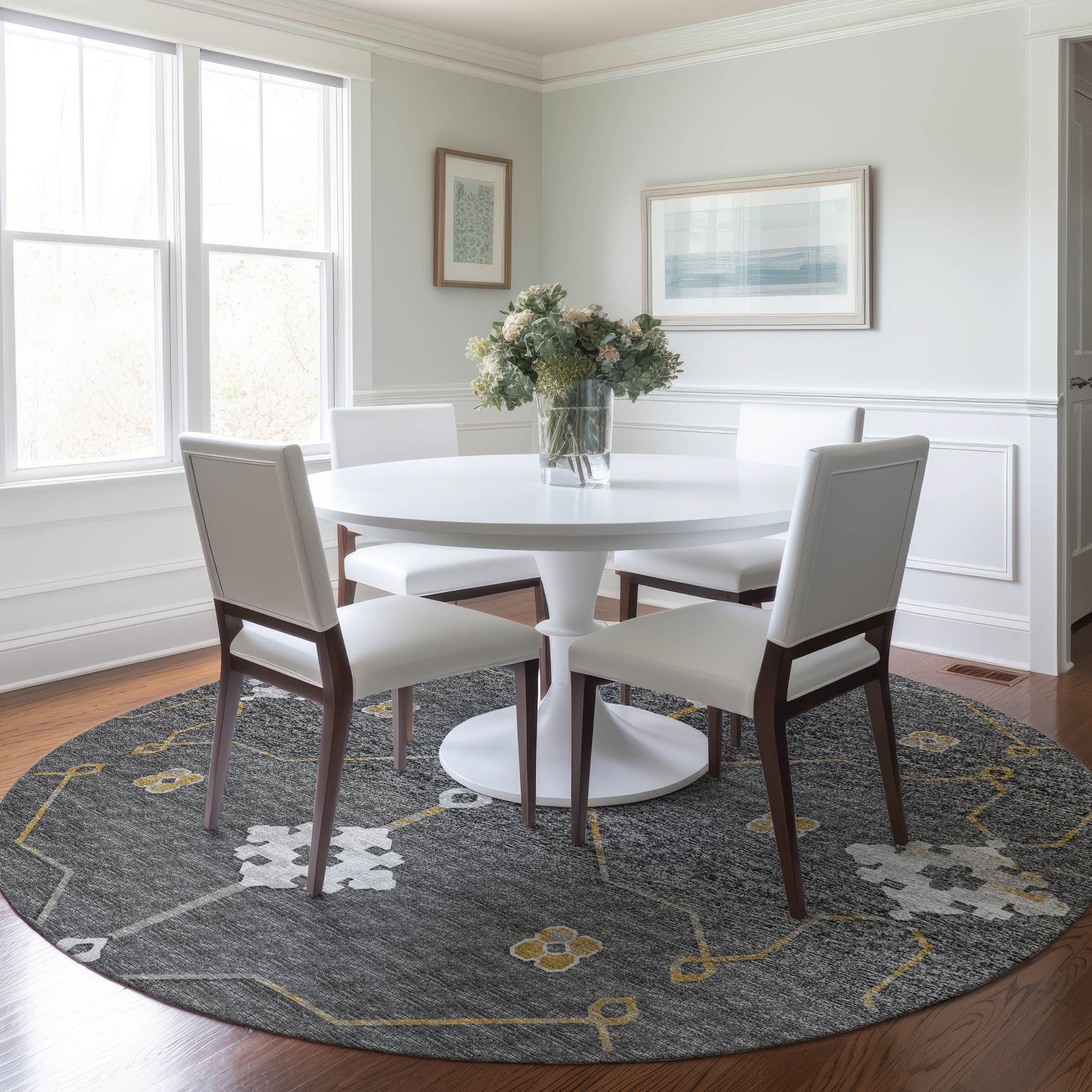 Addison Rugs AMF122GR8RO Mayfield AMF122GR 8 x 8 (ft) Loomed Polyester Gray Round Indoor Geometric Machine washable Area rug