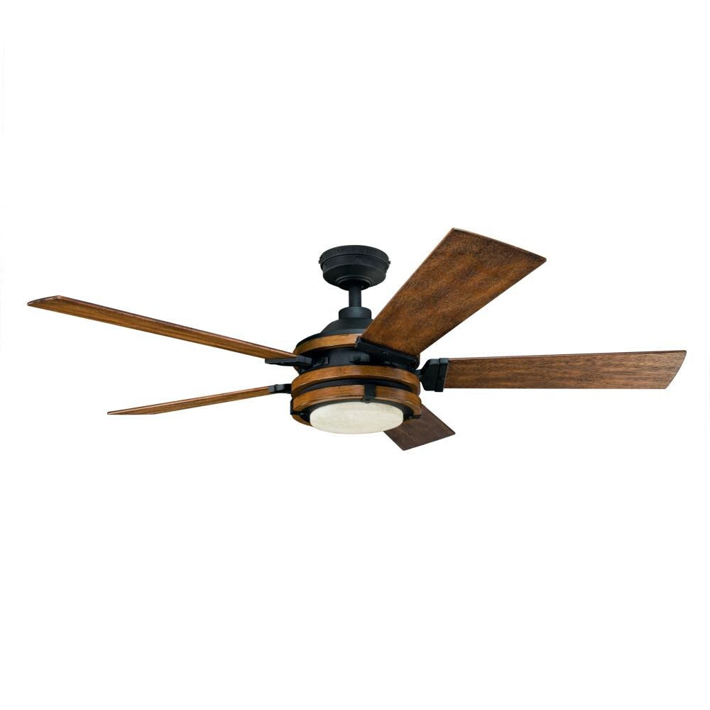 Kichler 35170B Barrington 52-in Distressed Black And Wood Indoor Ceiling Fan with Light and Remote (5-Blade)