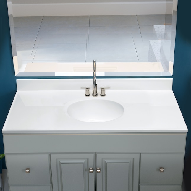 Single Sink Bathroom Vanity Top, White Quartz Vanity Top 49mm
