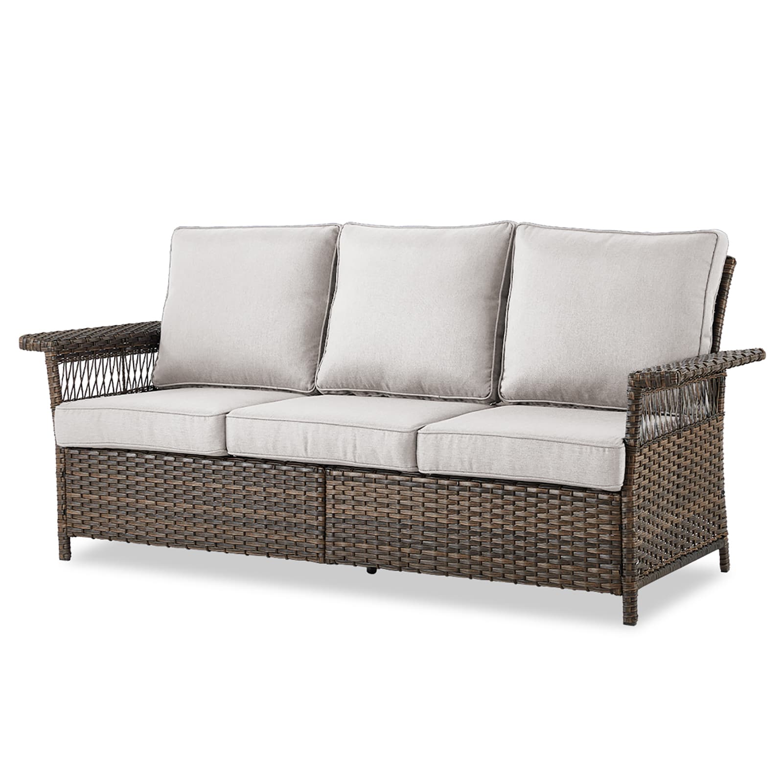 Rilyson FSSLBR13-2 Seagull Wicker Outdoor Sofa with Beige Cushions and Wicker Frame