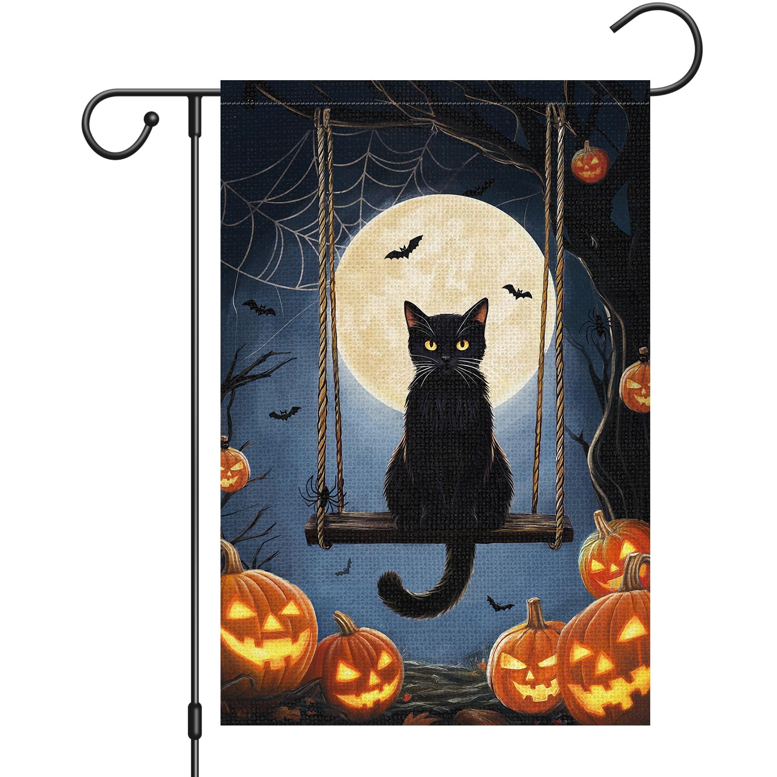 Ahfiwaso Halloween Garden Flag Double Sided Black Cat Moon Pumpkin ...