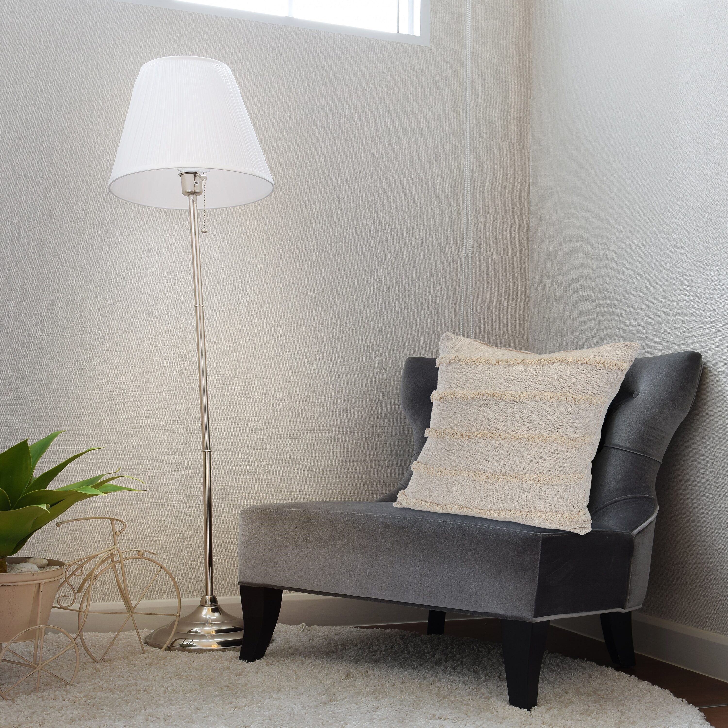 Beige Over-Tufted Fringed 20" Square Throw Pillow