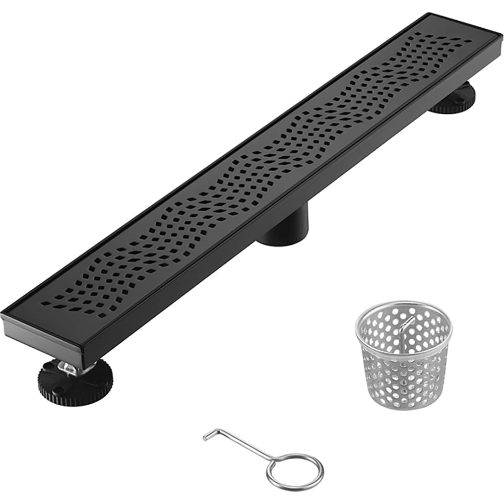 ELEGANTE DRAIN COLLECTION KD01A102-36-MBLK Wave Pattern Cover 3.31-in x 36-in Matte Black Stainless Steel Linear Shower Drain