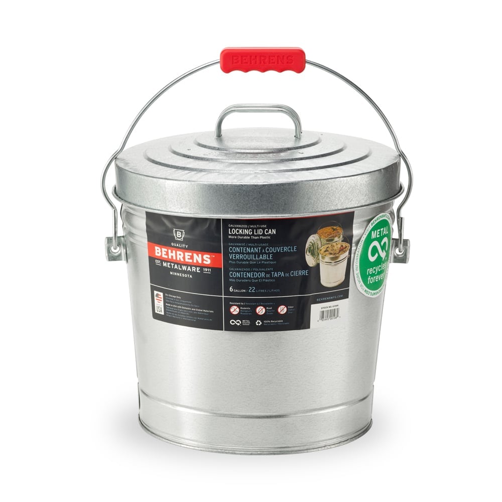 Behrens 20-Gallons Galvanized Steel Kitchen Trash Can with Lid Outdoor at