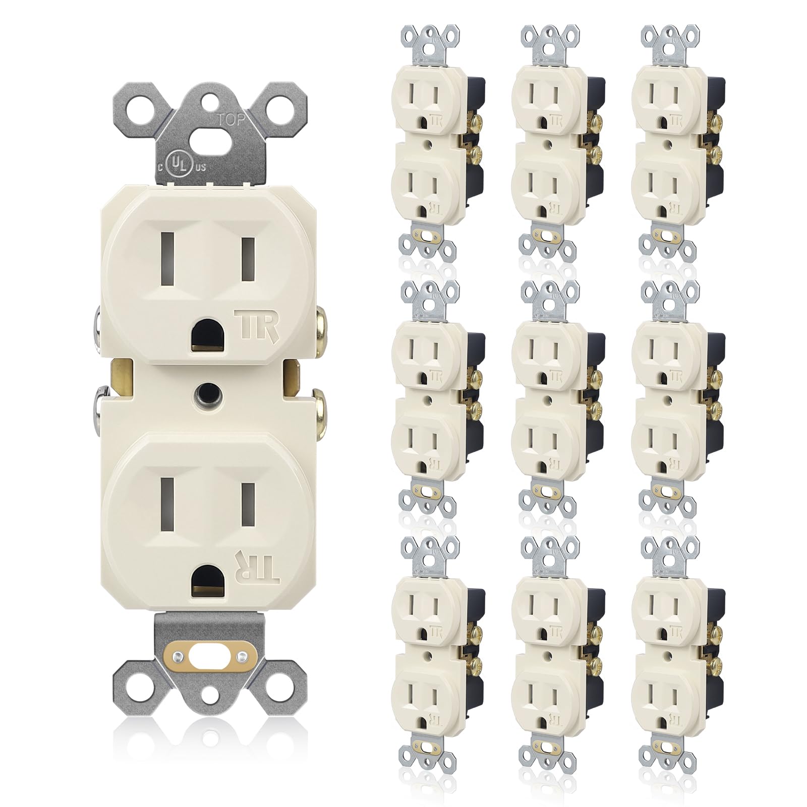 Aoibox  10 Pack 15 Amp 125V Tamper Resistant Duplex Receptacle Wall Outlets Light Almond Self Grounding NEMA 5 15R
