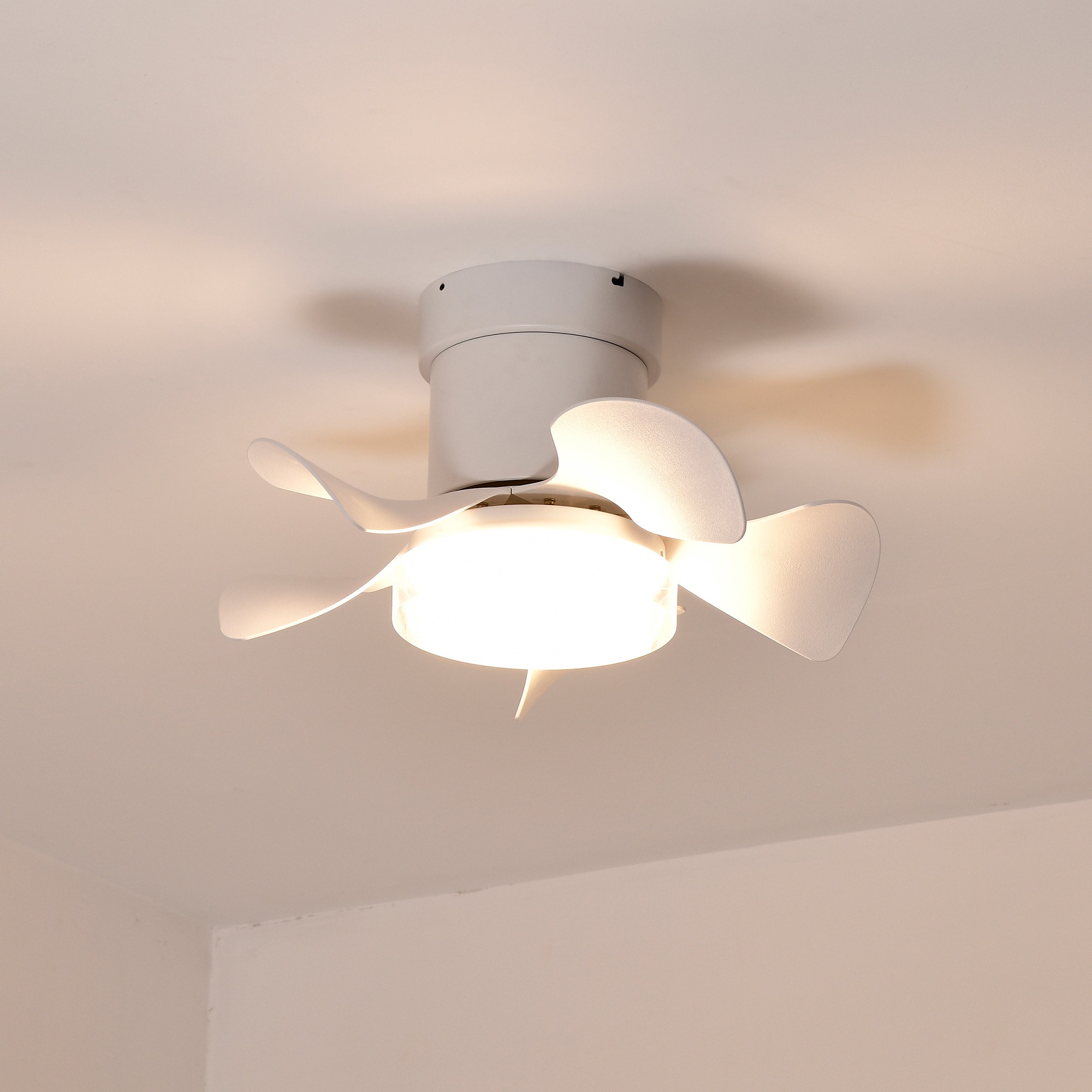 BABOOM BOM-5921090-OR 21-in Integrated LED Flush Mount Matte White with ABS Blades Ceiling Fan With Light - Remote Included ( 5 -Blade )