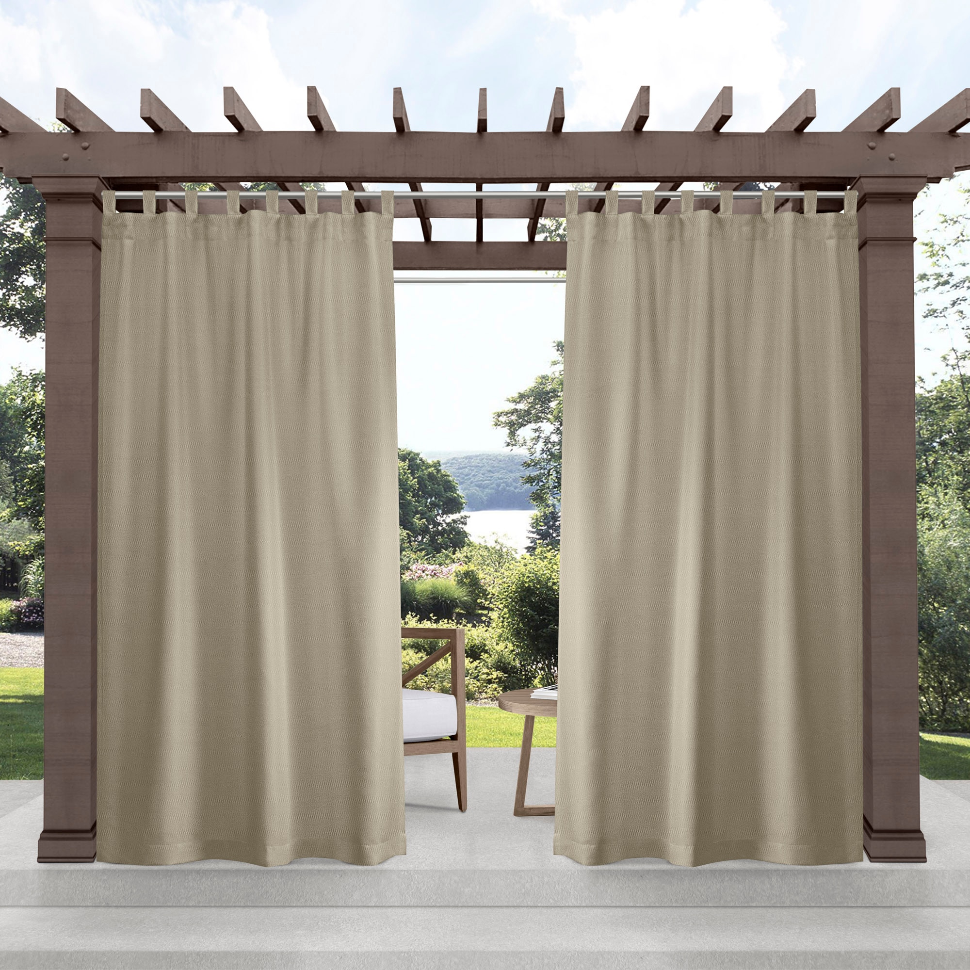 Exclusive Home EH8402-02 2-120V 120-in Outdoor Taupe Light filtering Top tab Curtain panel pair