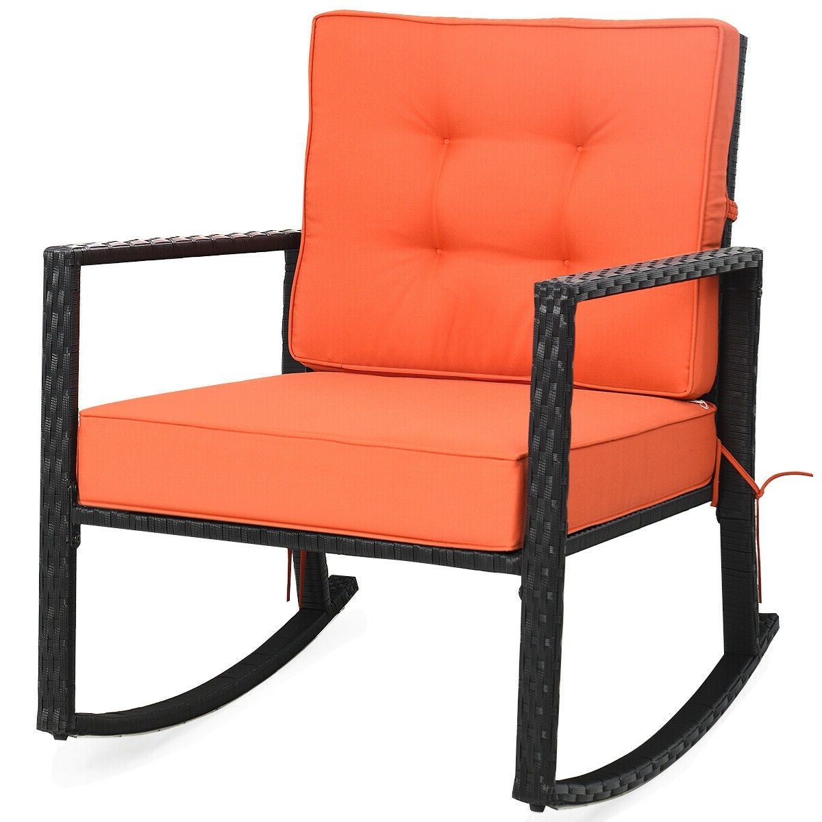 Slickblue D-CO-RO22766WH 1 Pc- Rattan Glider Rocking Chair Iron Frame with Cushioned Seat and Back for Patio Garden Lawn or Porch Use- Orange/ Red/ Turquoise/ Black/ Gray/ Navy