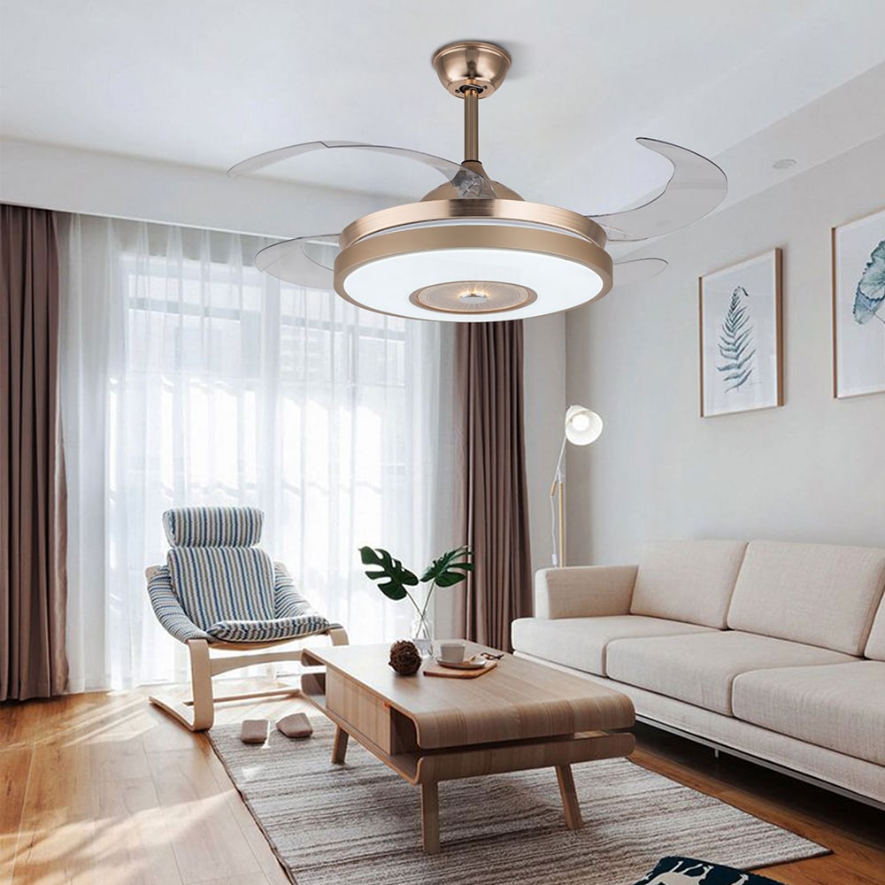 Oukaning HG-HCX-2239 42-in Color-Changing Integrated LED Modern Gold with ABS Blades Chandelier Ceiling Fan With Light - Remote Included ( 4 -Blade )