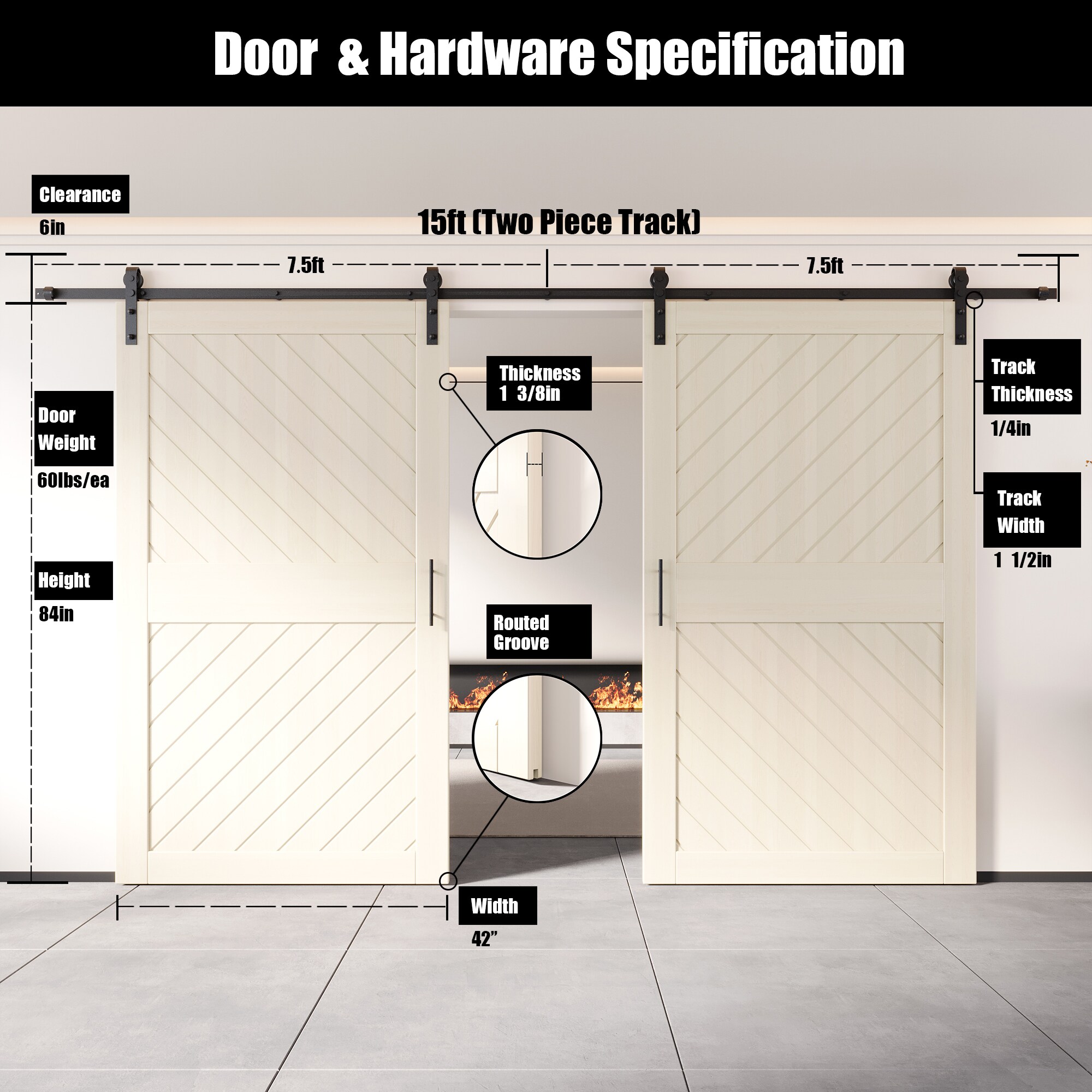 HOMACER YT2H180C-XT4-4284-TG Barn-Doors - View #2