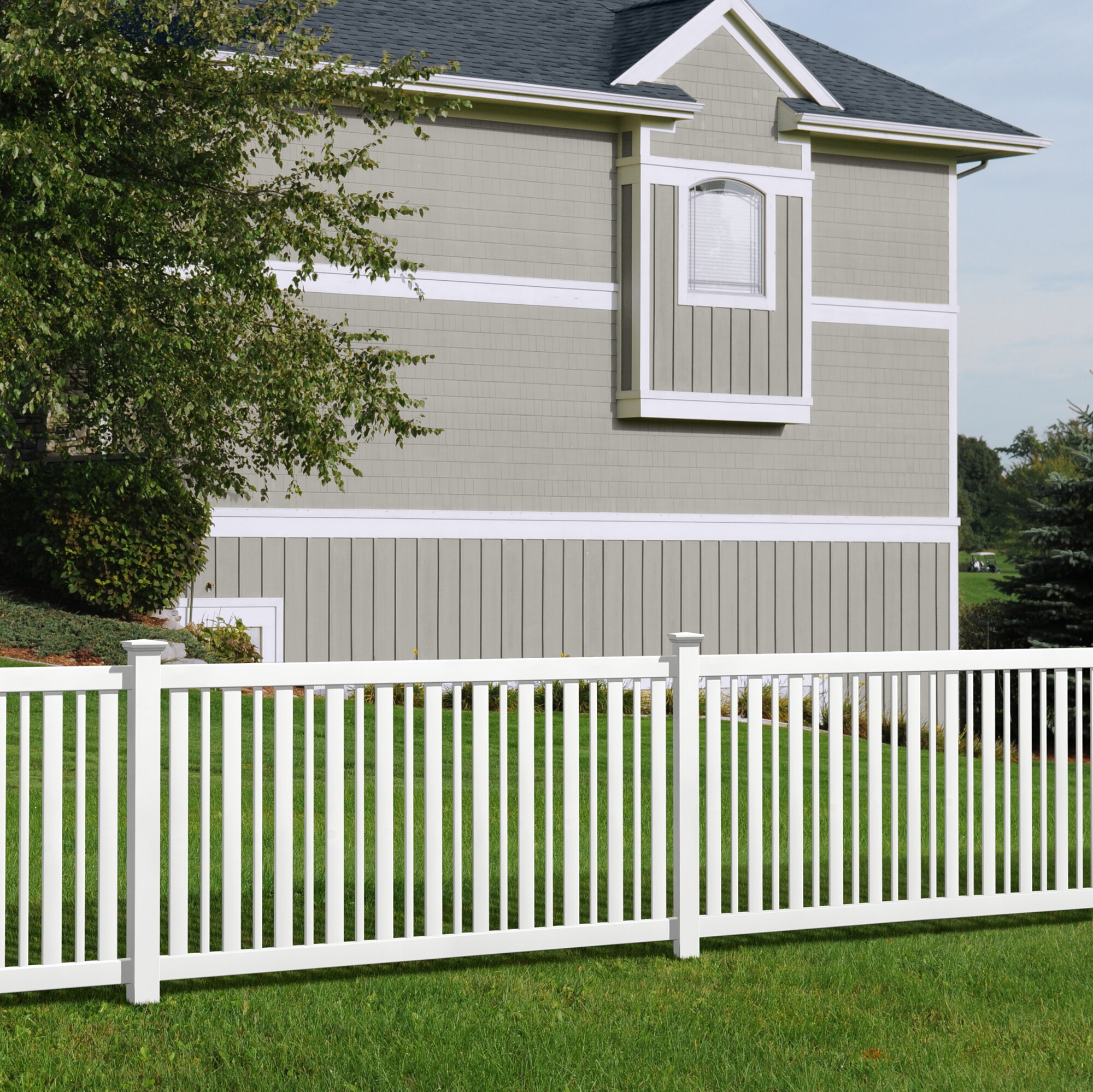 Outdoor Essentials Evanston 4-ft H x 8-ft W White Vinyl Flat-top Fence Panel (Unassembled)