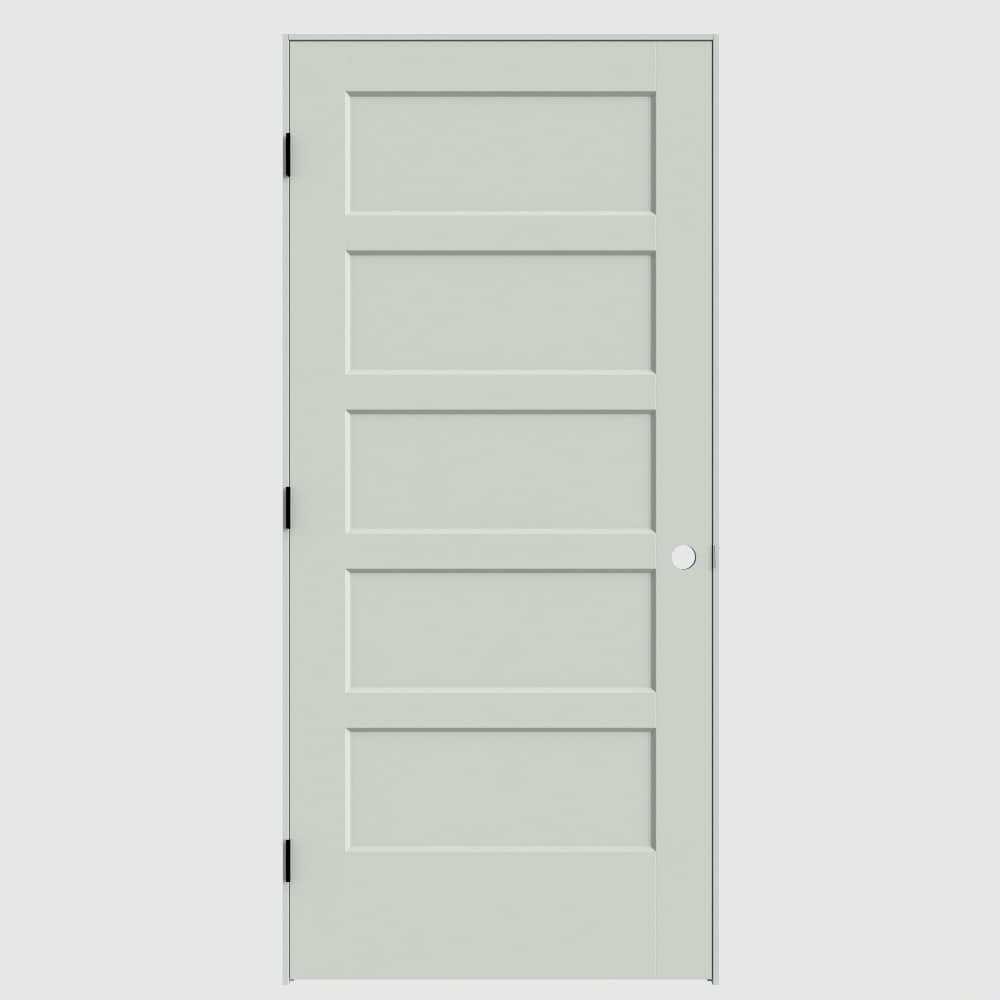 Masonite 640684 36-in x 80-in Snow Storm Solid core 5-panel square Right hand Smooth Primed Molded composite Single Prehung Interior Door